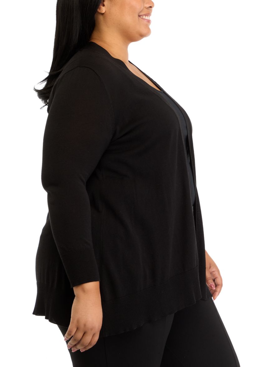 Plus Size Shark Bite Open Front Sweater