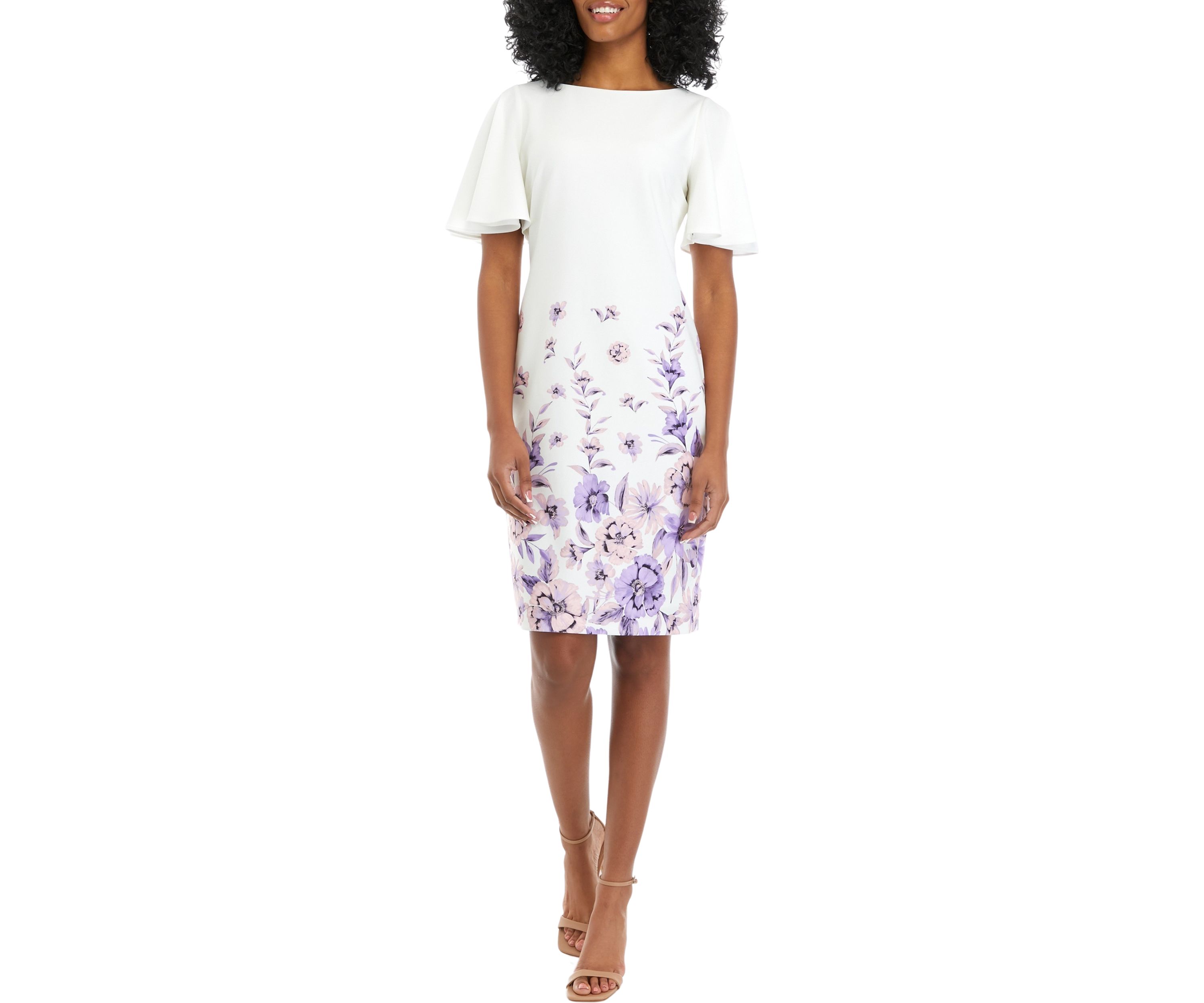 Womens Flutter Sleeve Floral Printed Sheath Dress