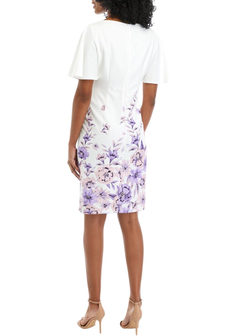Womens Flutter Sleeve Floral Printed Sheath Dress