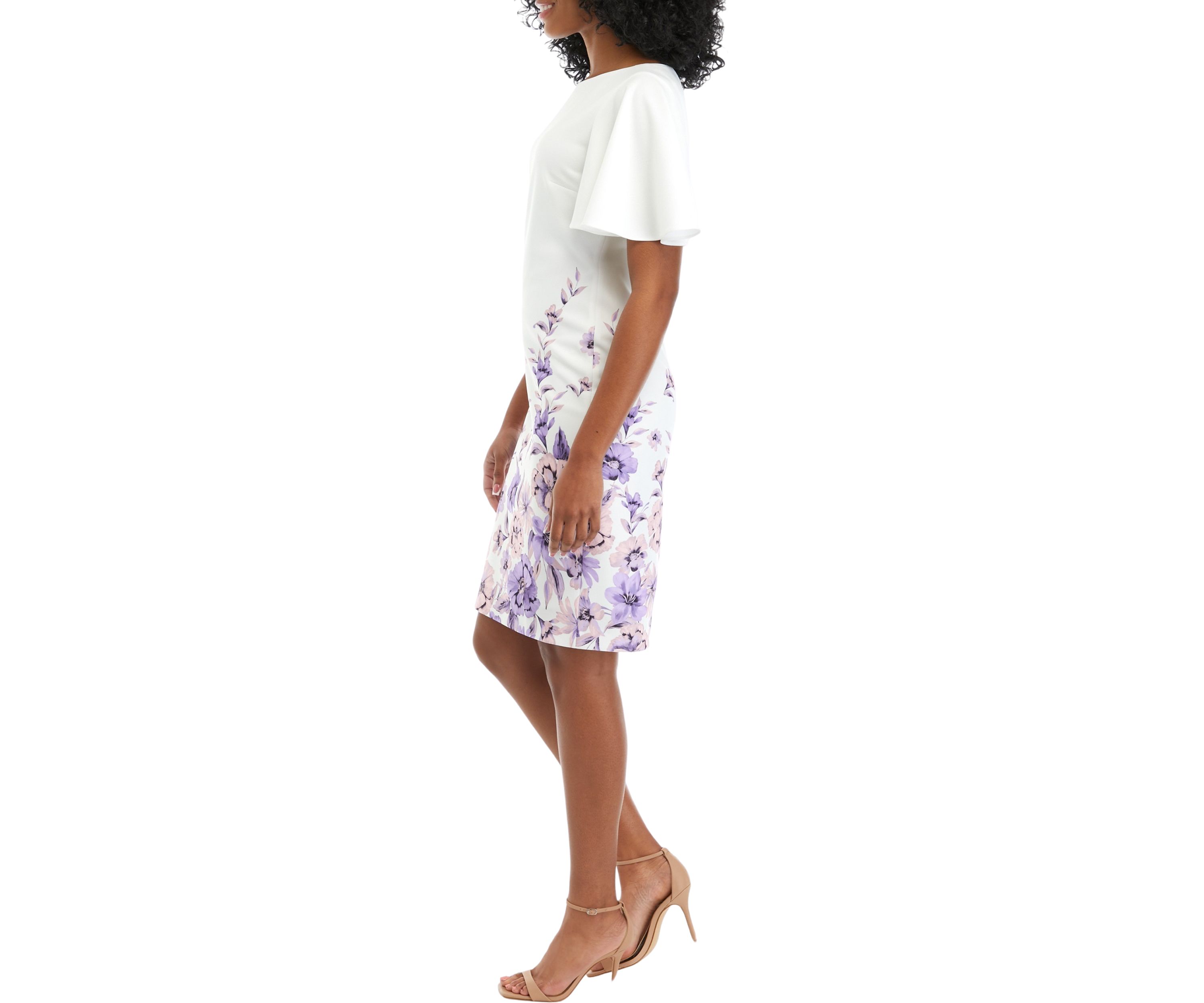 Womens Flutter Sleeve Floral Printed Sheath Dress