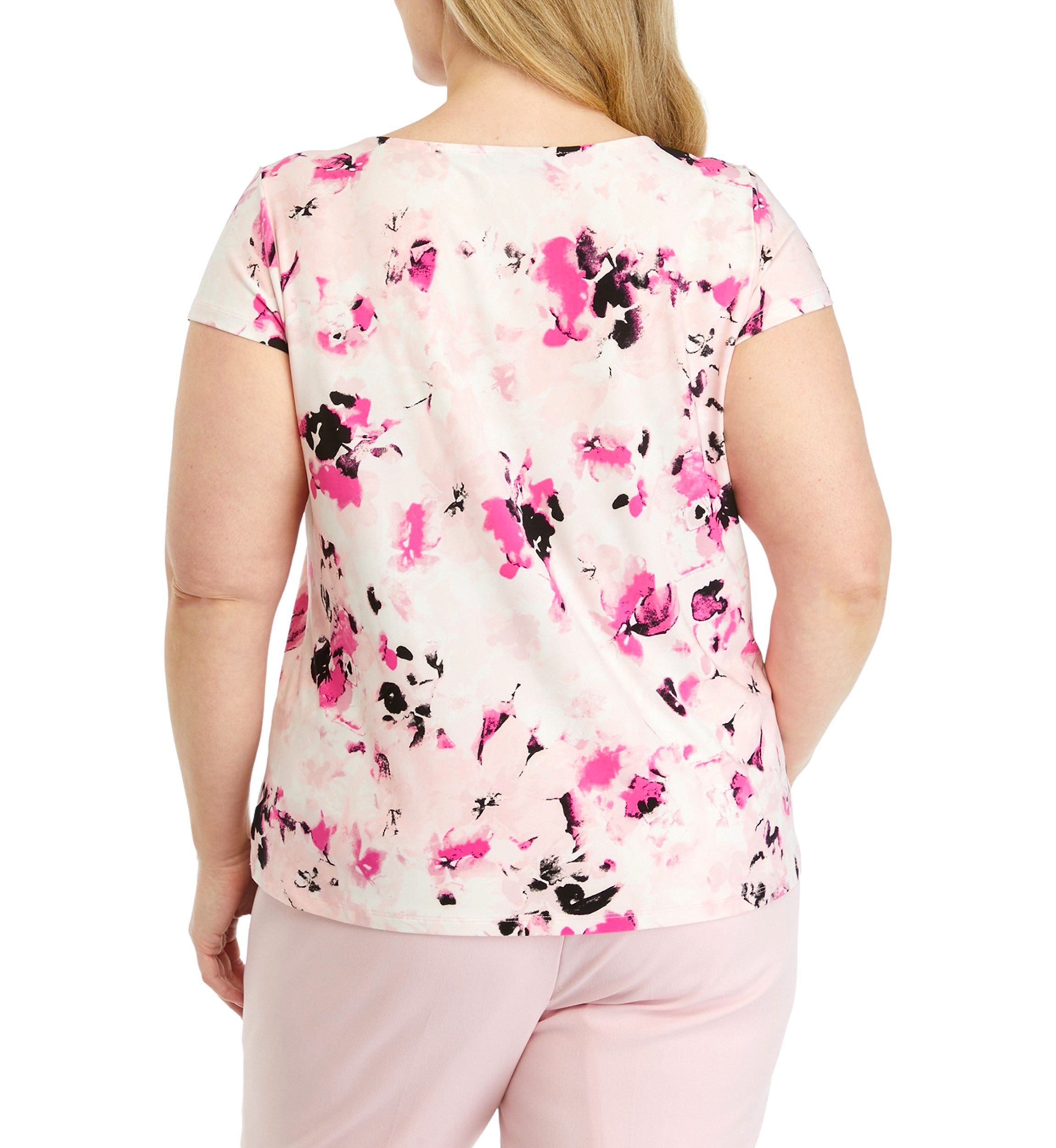 Plus Size Cap Sleeve Cowl Neck Printed Top