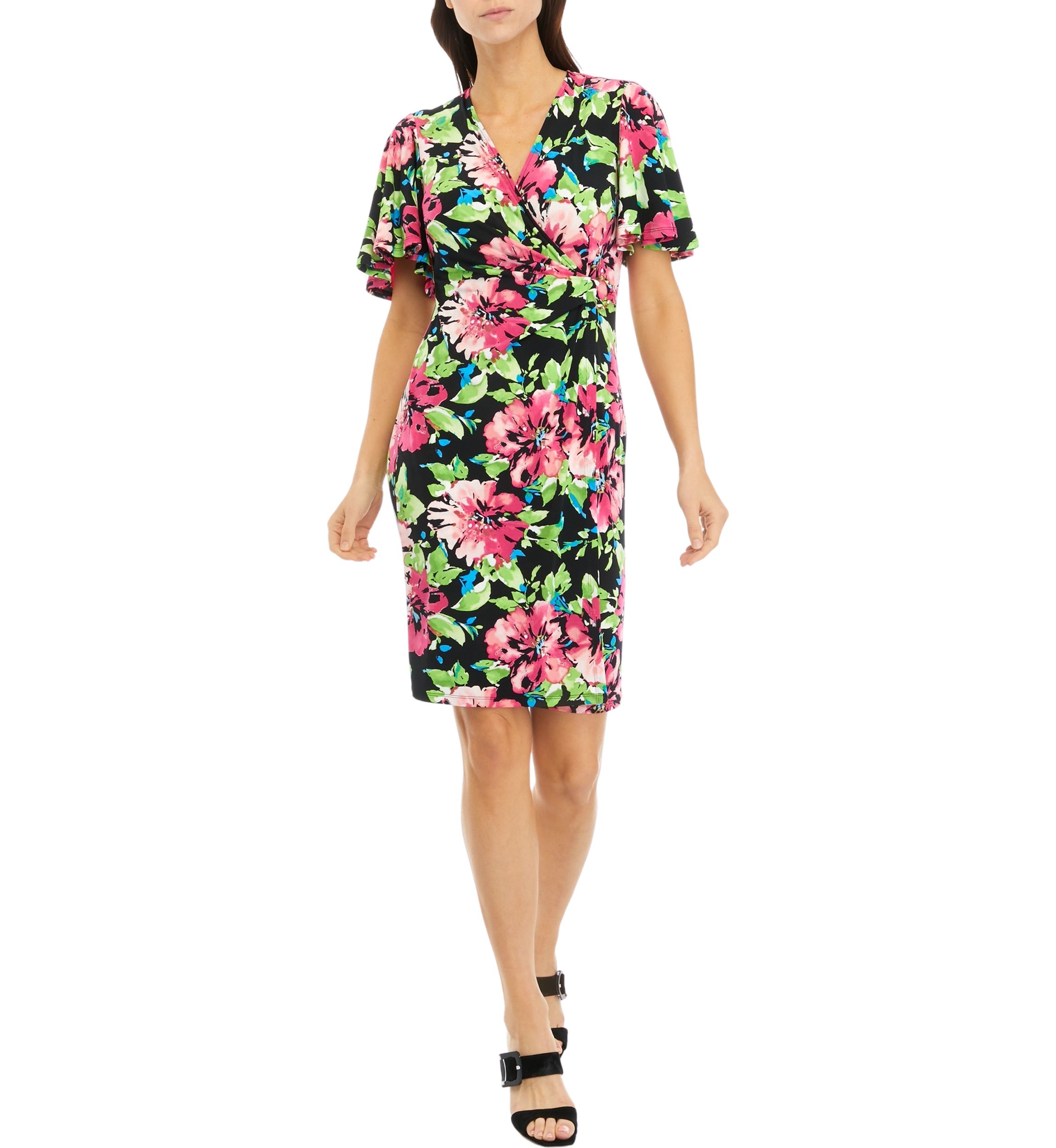 Womens Floral Printed Signature Wrap Dress