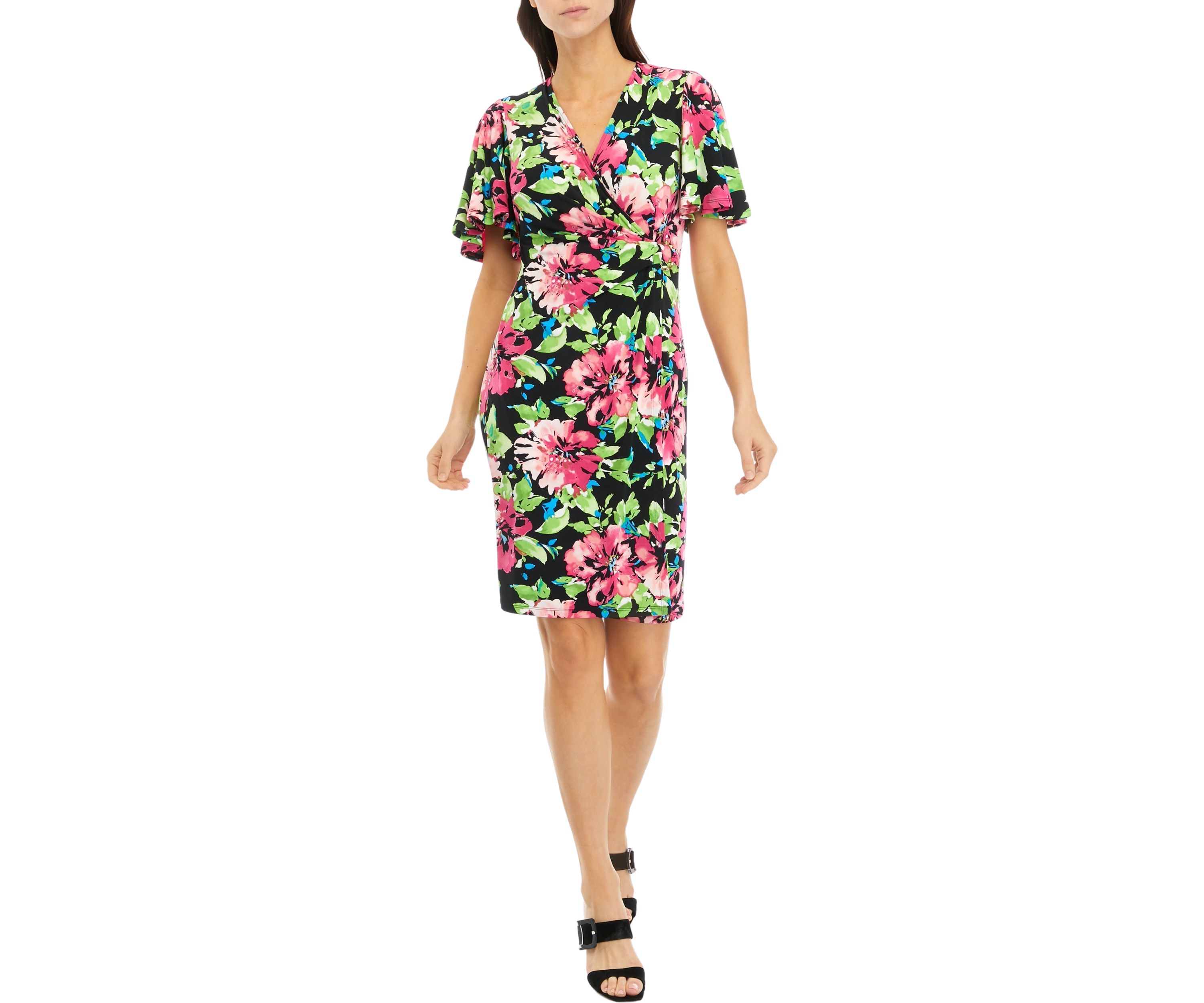 Womens Floral Printed Signature Wrap Dress