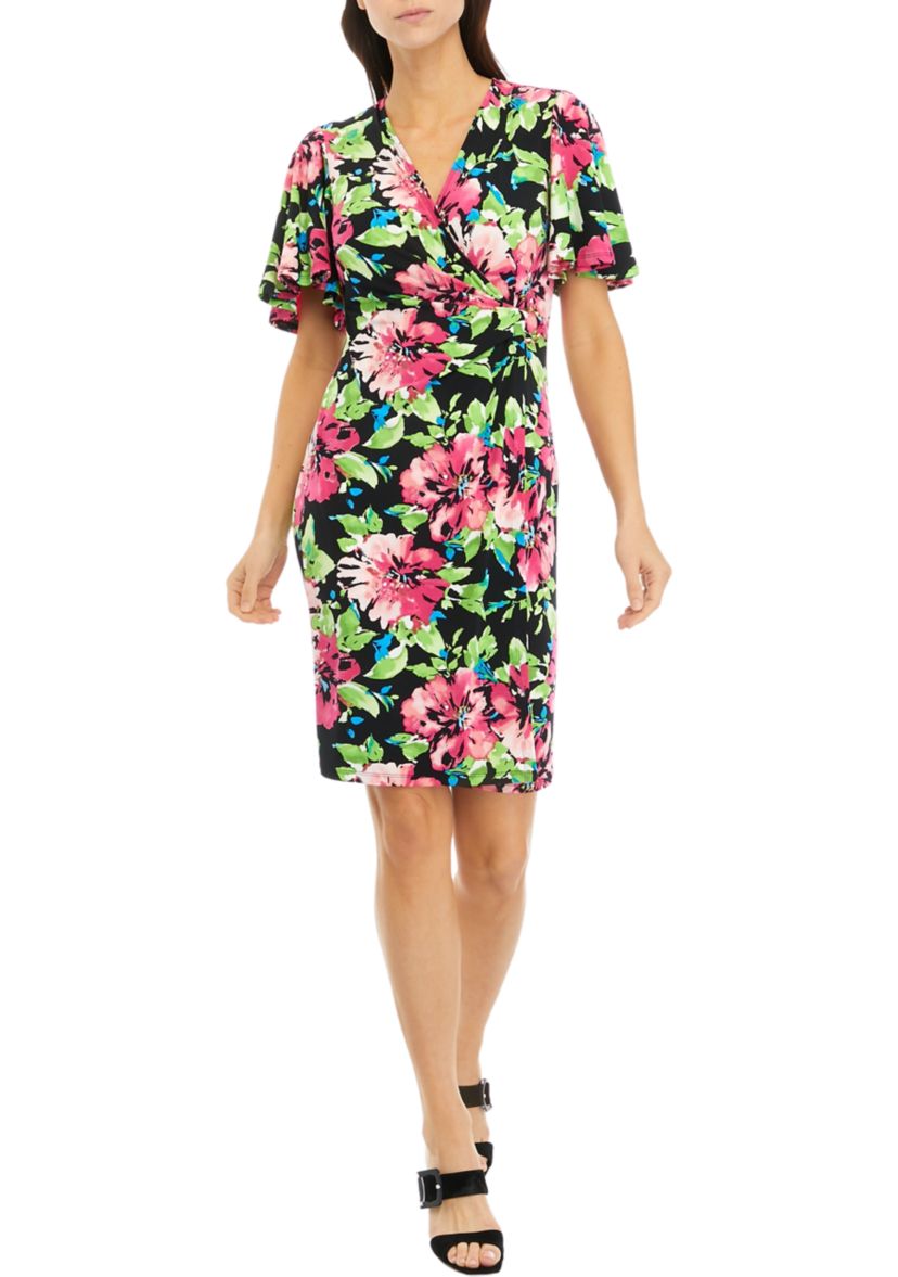 Womens Floral Printed Signature Wrap Dress