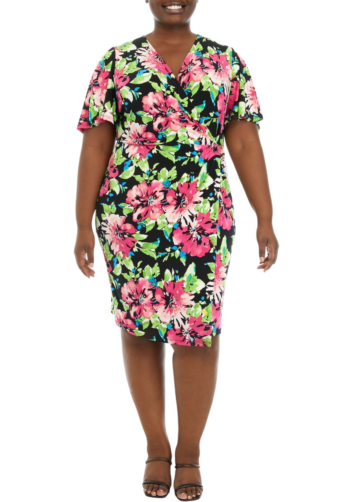 Plus Size Signature Wrap Dress with Flutter Sleeves