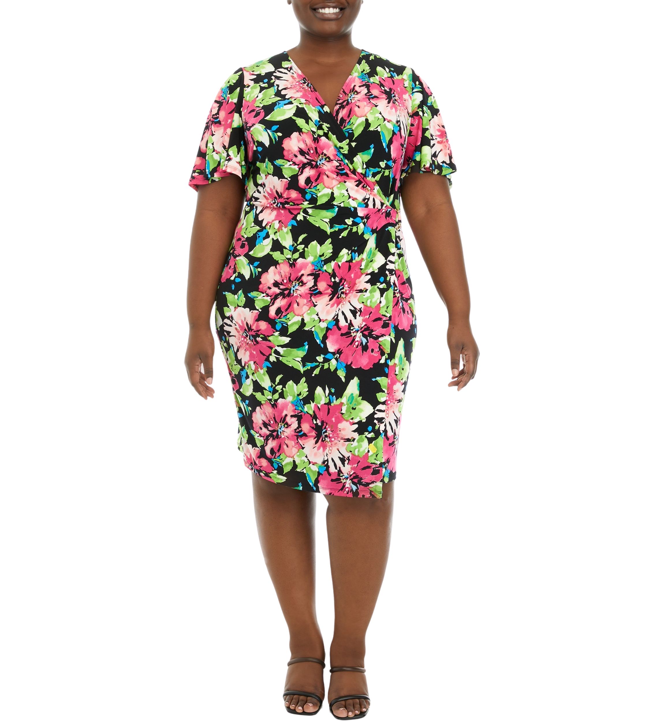 Plus Size Signature Wrap Dress with Flutter Sleeves