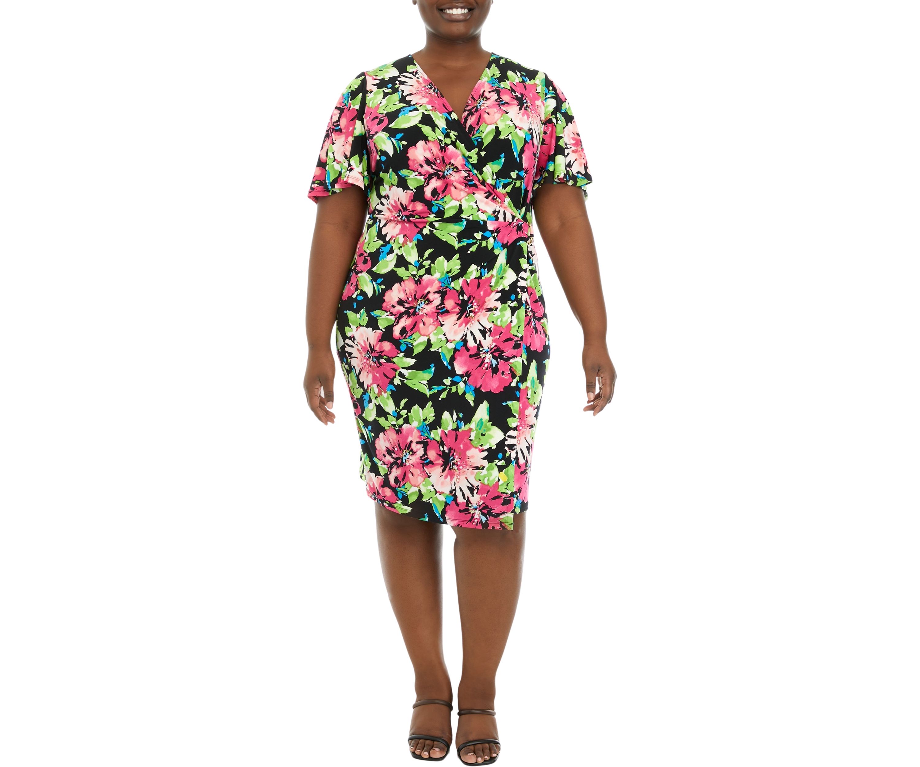 Plus Size Signature Wrap Dress with Flutter Sleeves