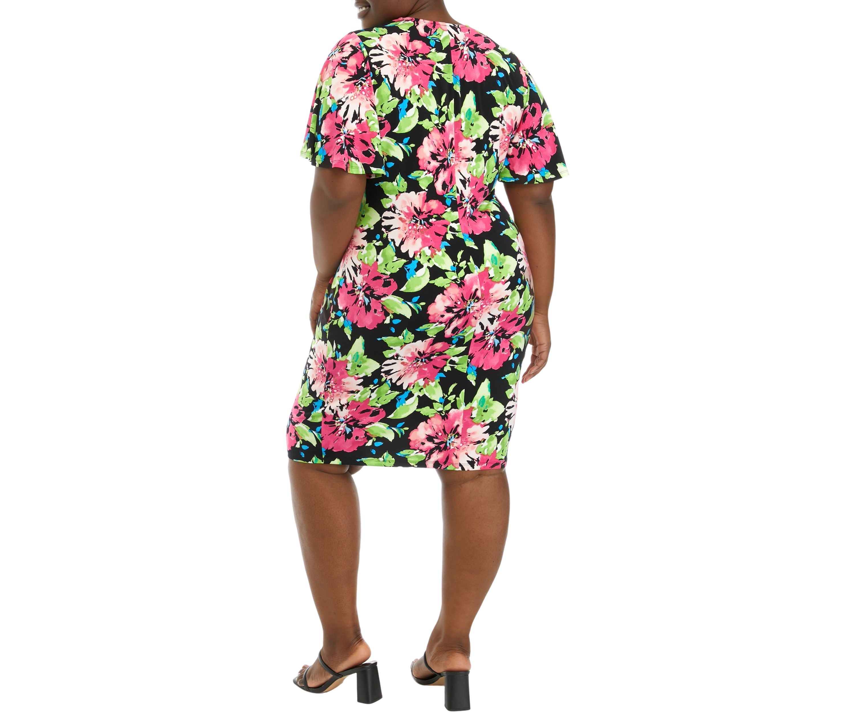 Plus Size Signature Wrap Dress with Flutter Sleeves