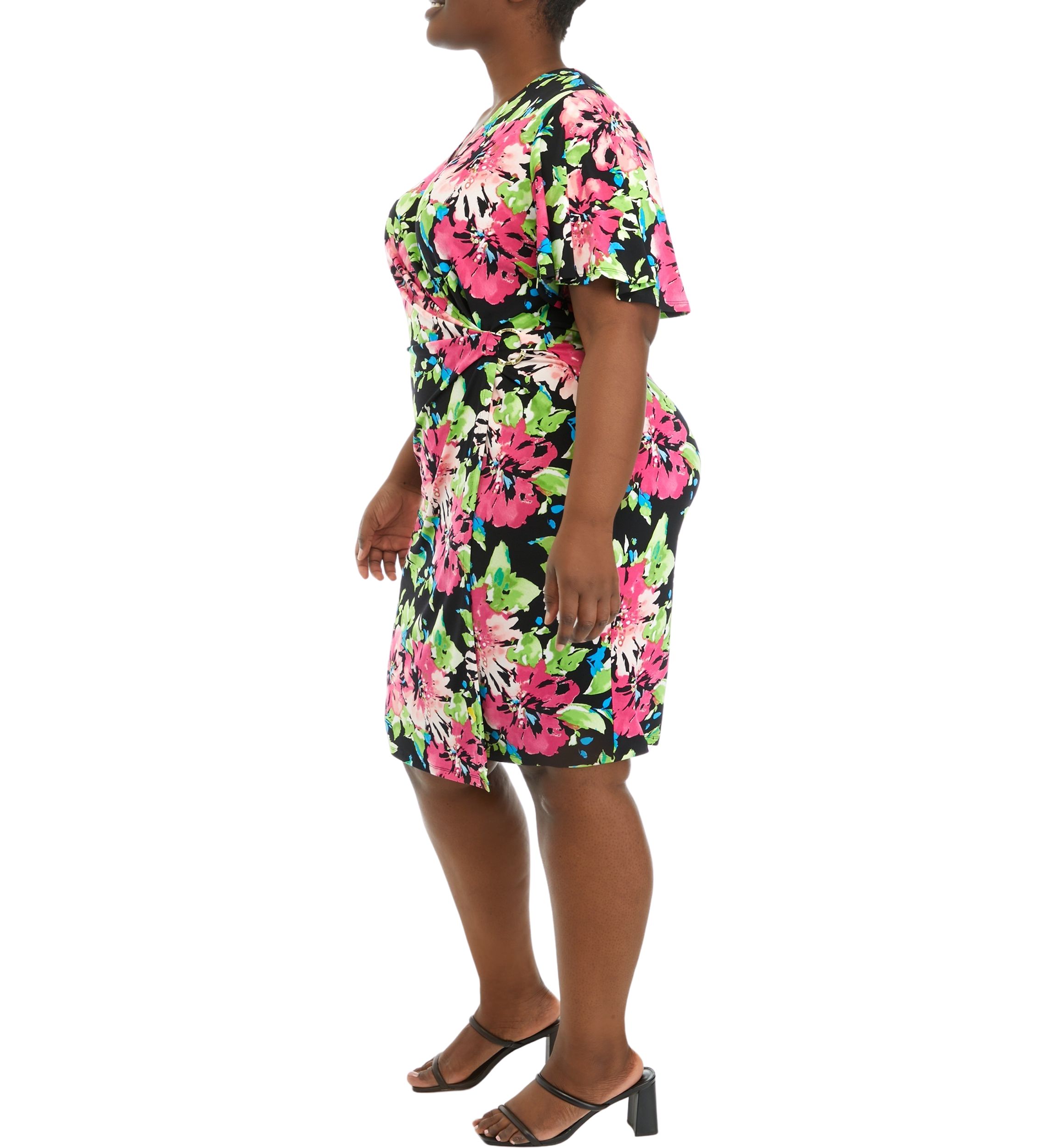 Plus Size Signature Wrap Dress with Flutter Sleeves