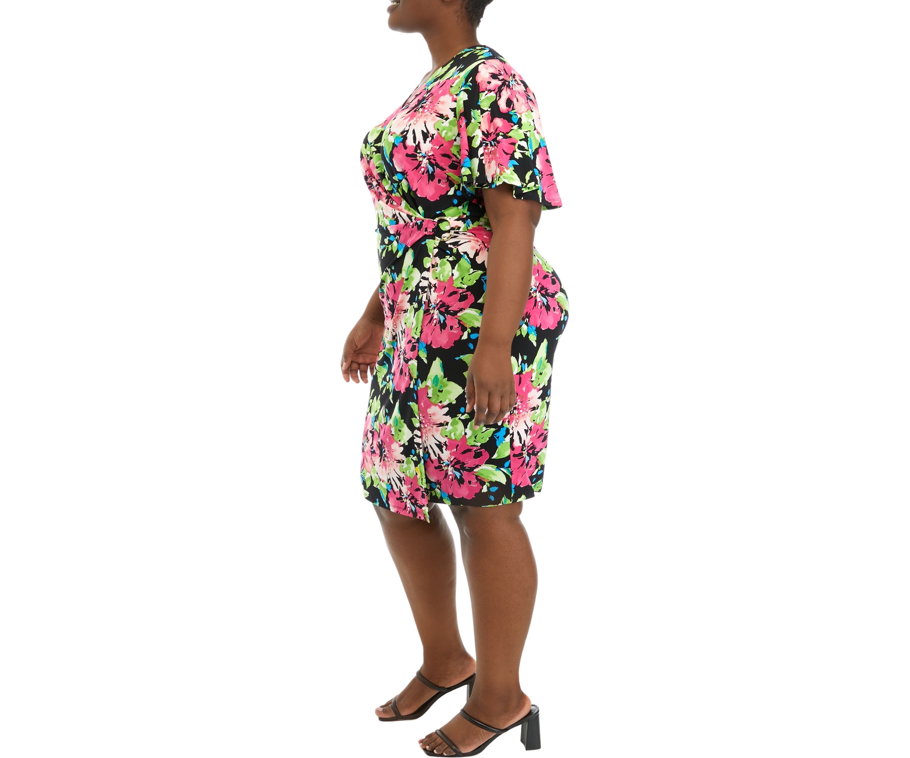 Plus Size Signature Wrap Dress with Flutter Sleeves