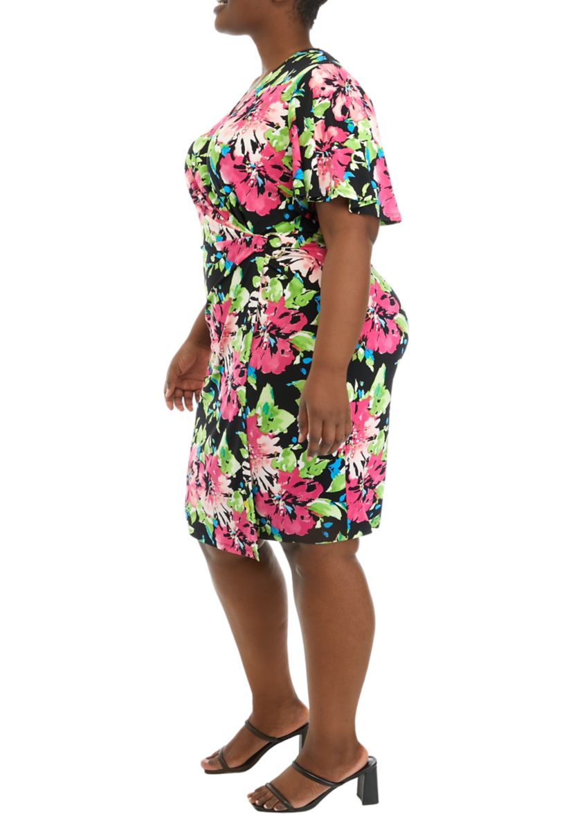 Plus Size Signature Wrap Dress with Flutter Sleeves