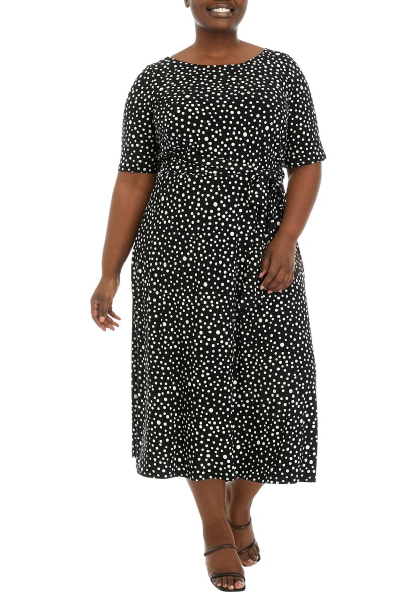 Plus Size Printed Fit and Flare Dress