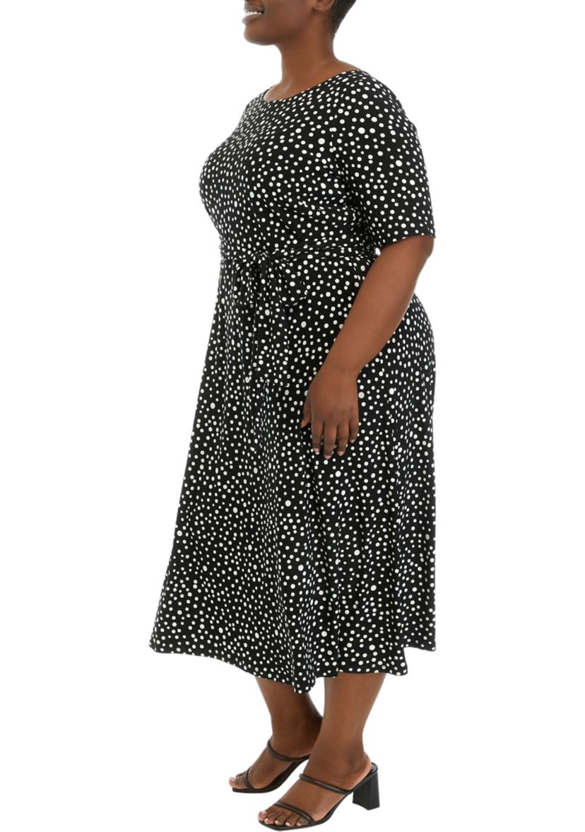 Plus Size Printed Fit and Flare Dress