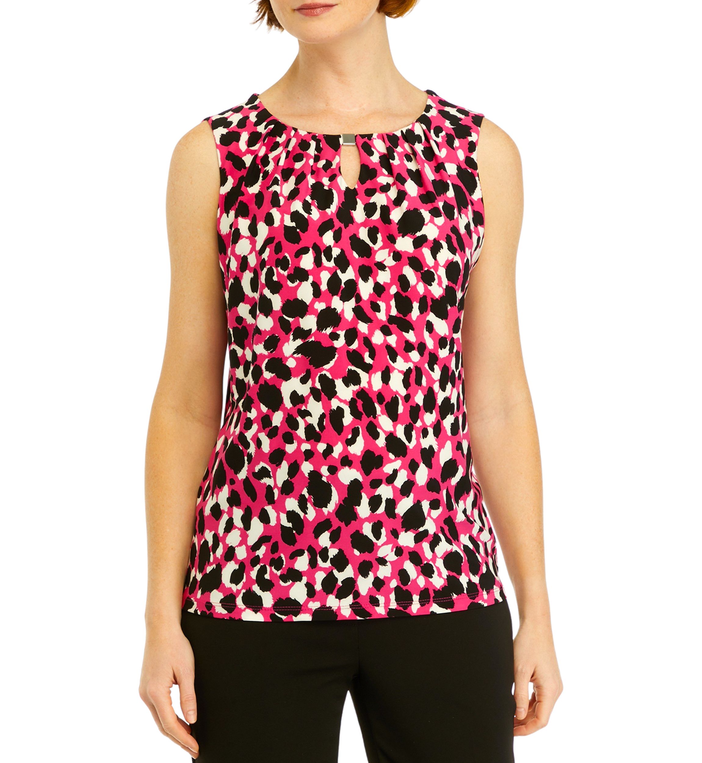 Womens Pleat Neck Printed Top