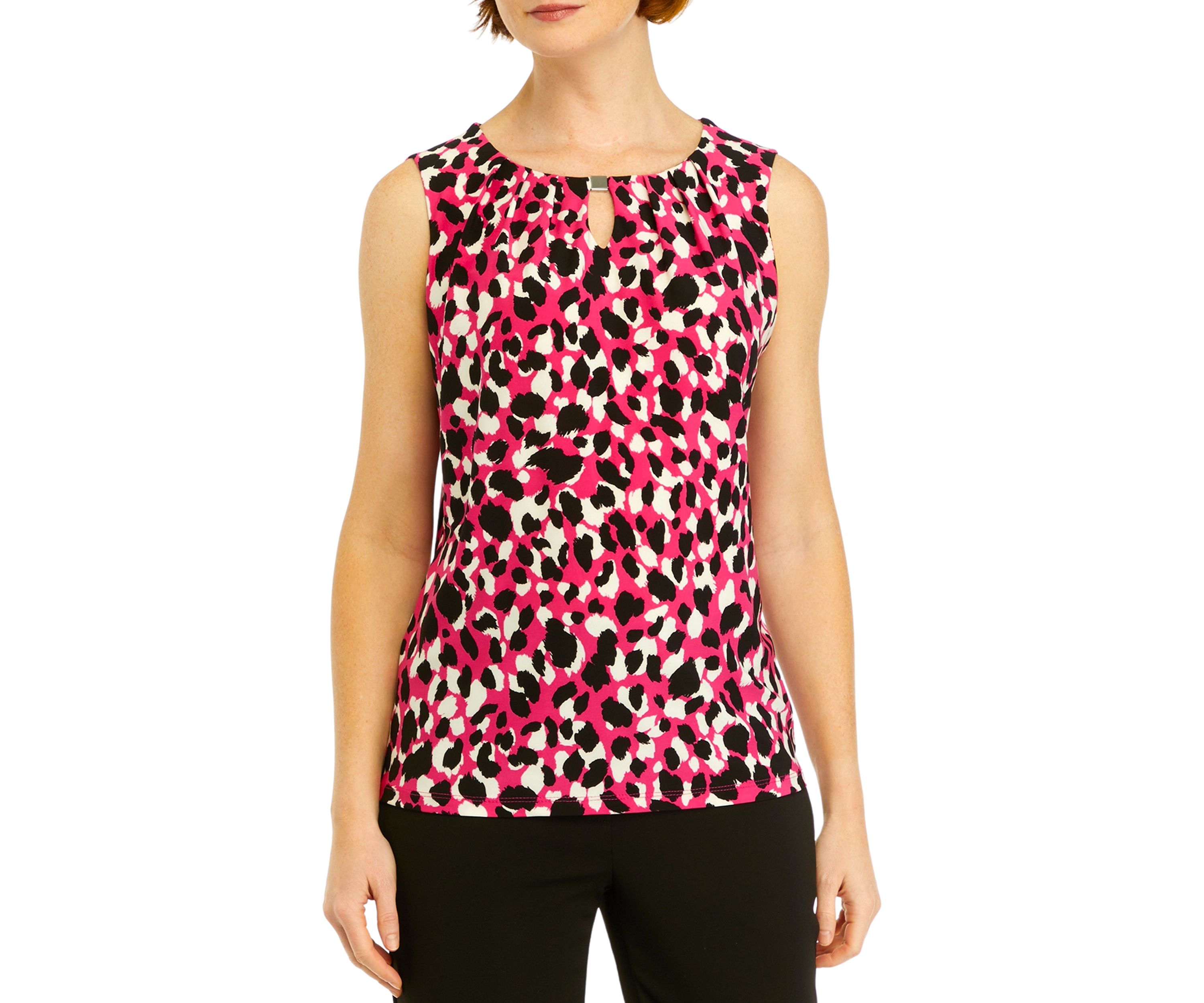 Womens Pleat Neck Printed Top
