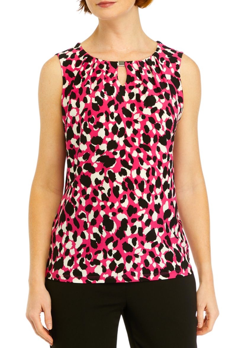 Womens Pleat Neck Printed Top
