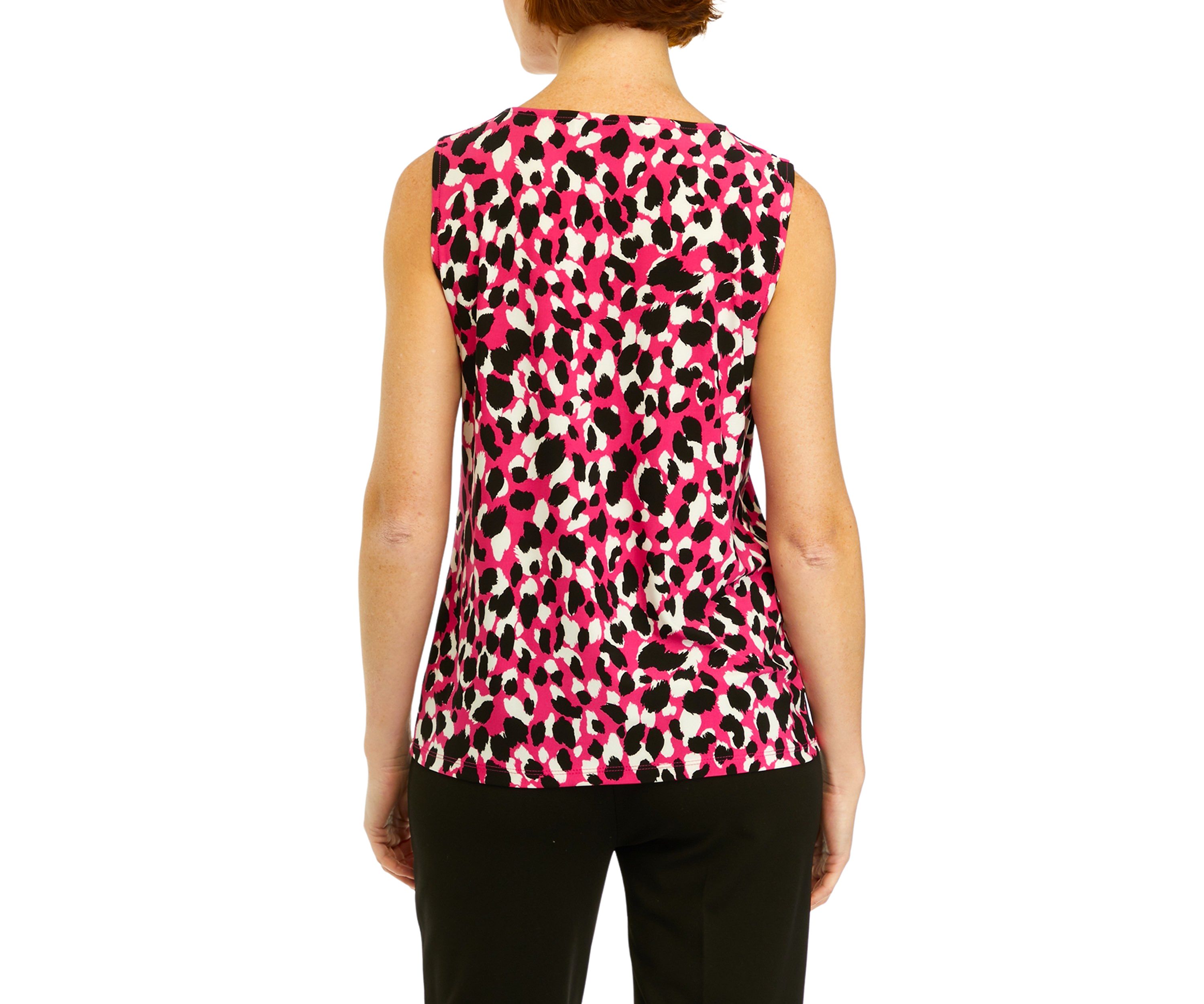 Womens Pleat Neck Printed Top