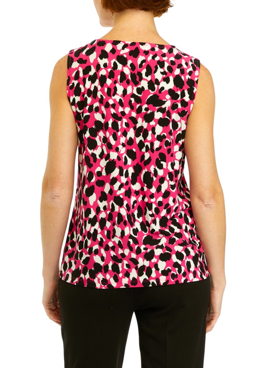 Womens Pleat Neck Printed Top