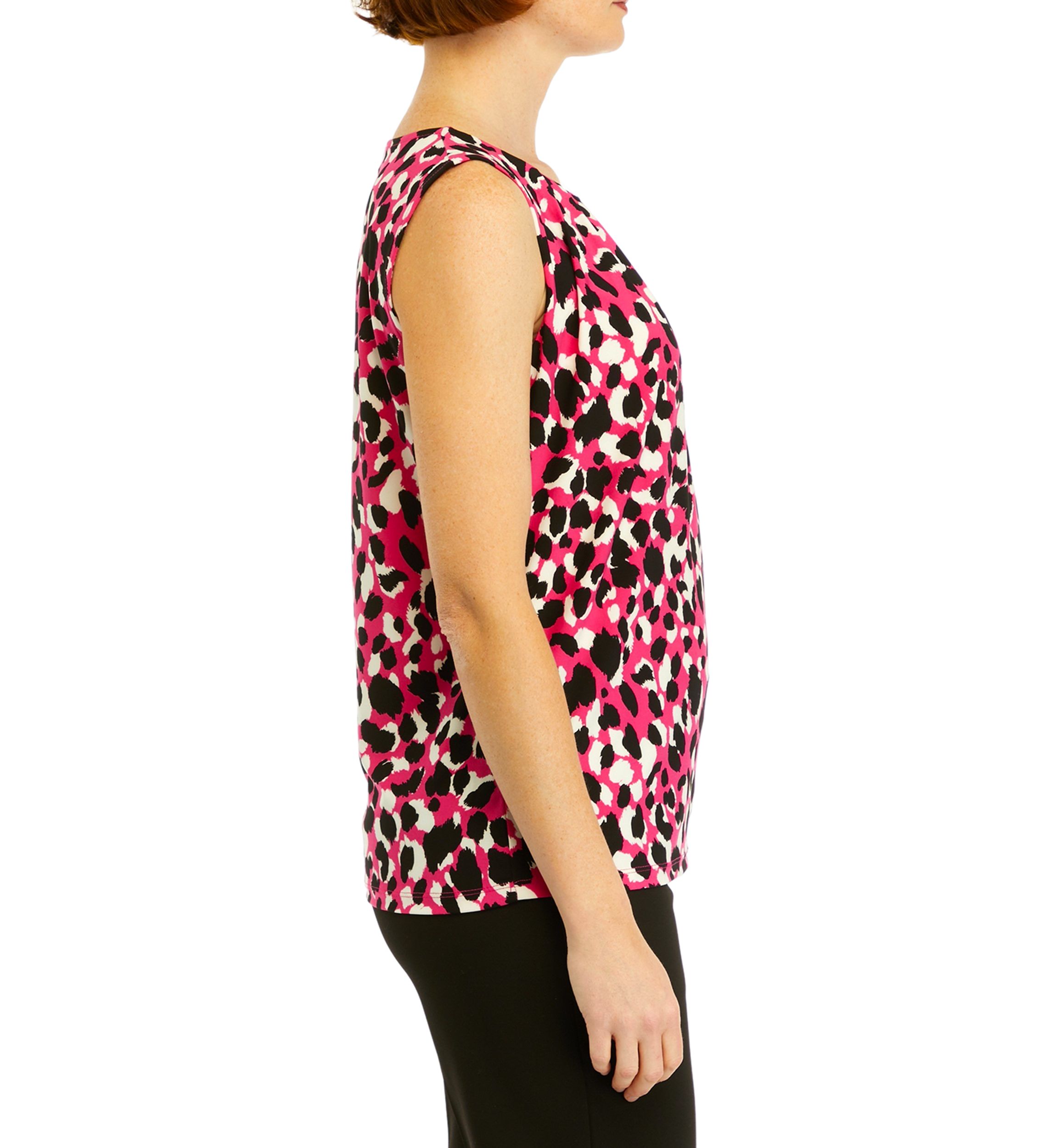 Womens Pleat Neck Printed Top