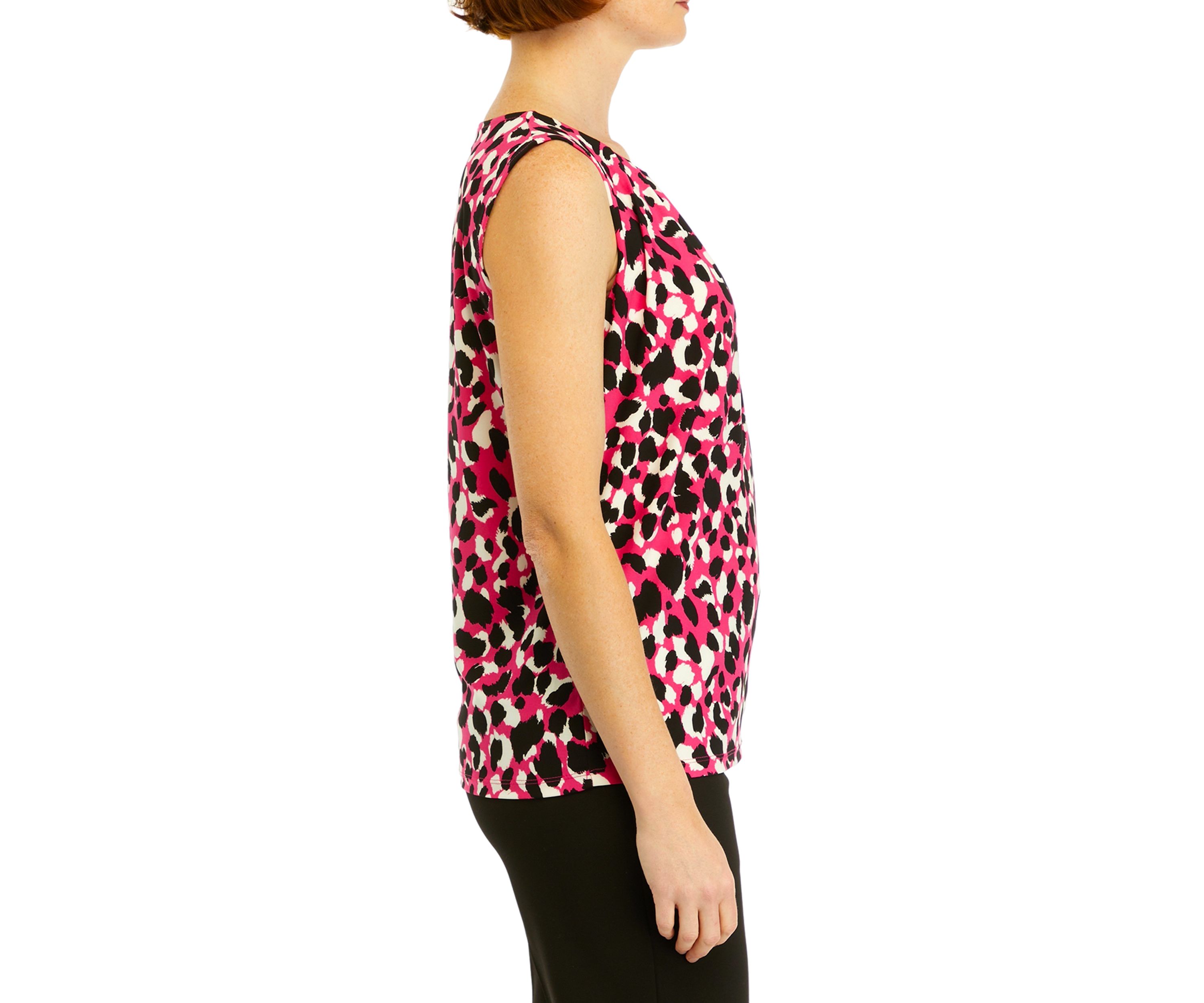 Womens Pleat Neck Printed Top