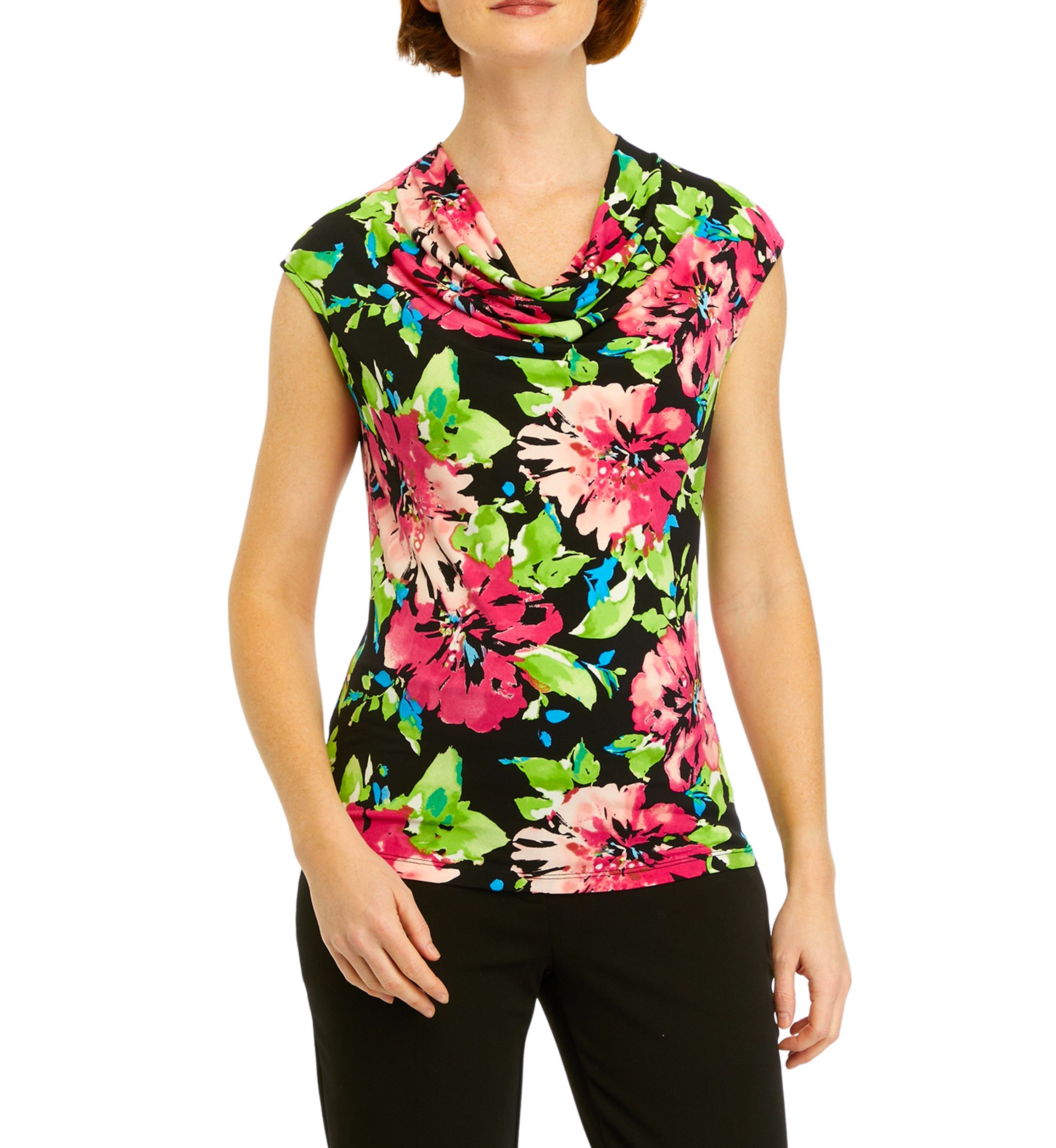 Womens Cowl Neck Cap Sleeve Knit Top