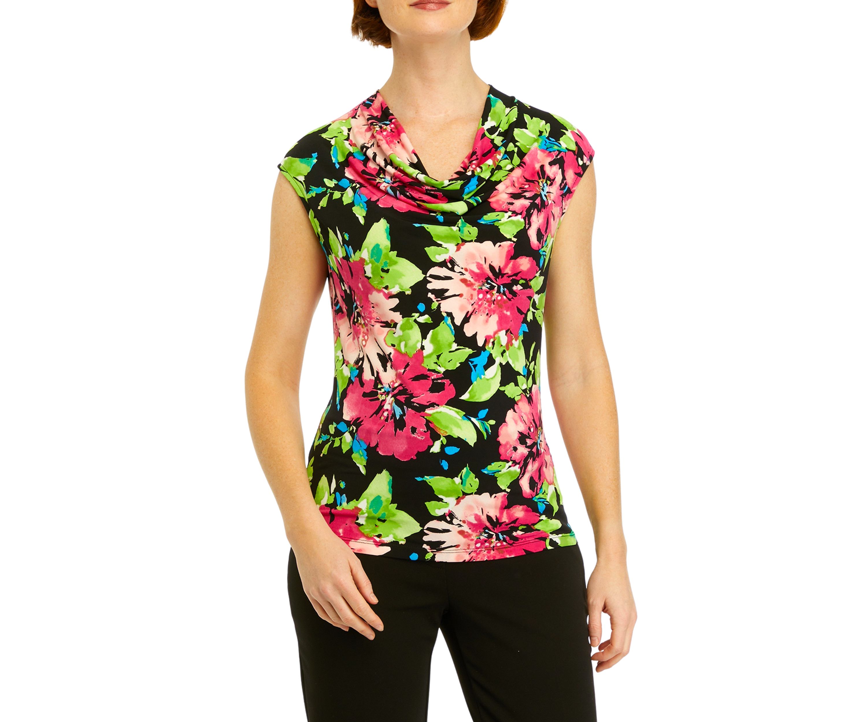 Womens Cowl Neck Cap Sleeve Knit Top