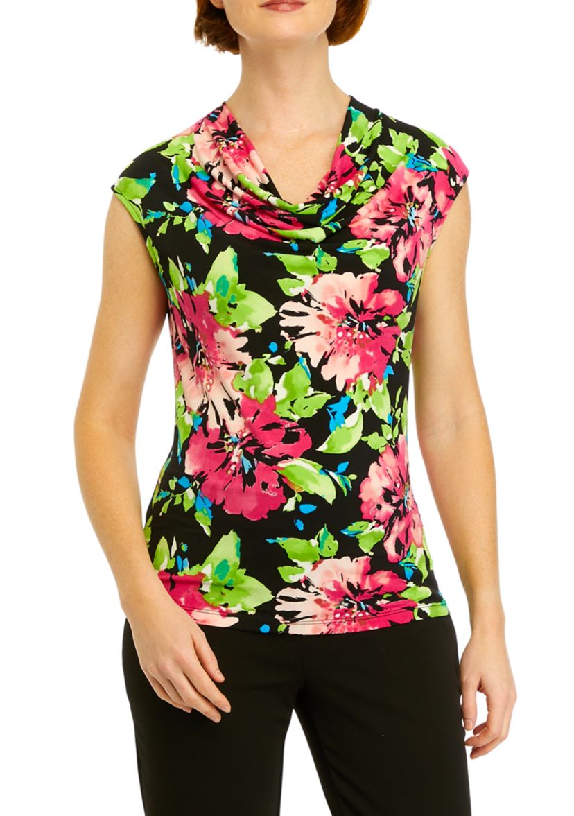 Womens Cowl Neck Cap Sleeve Knit Top