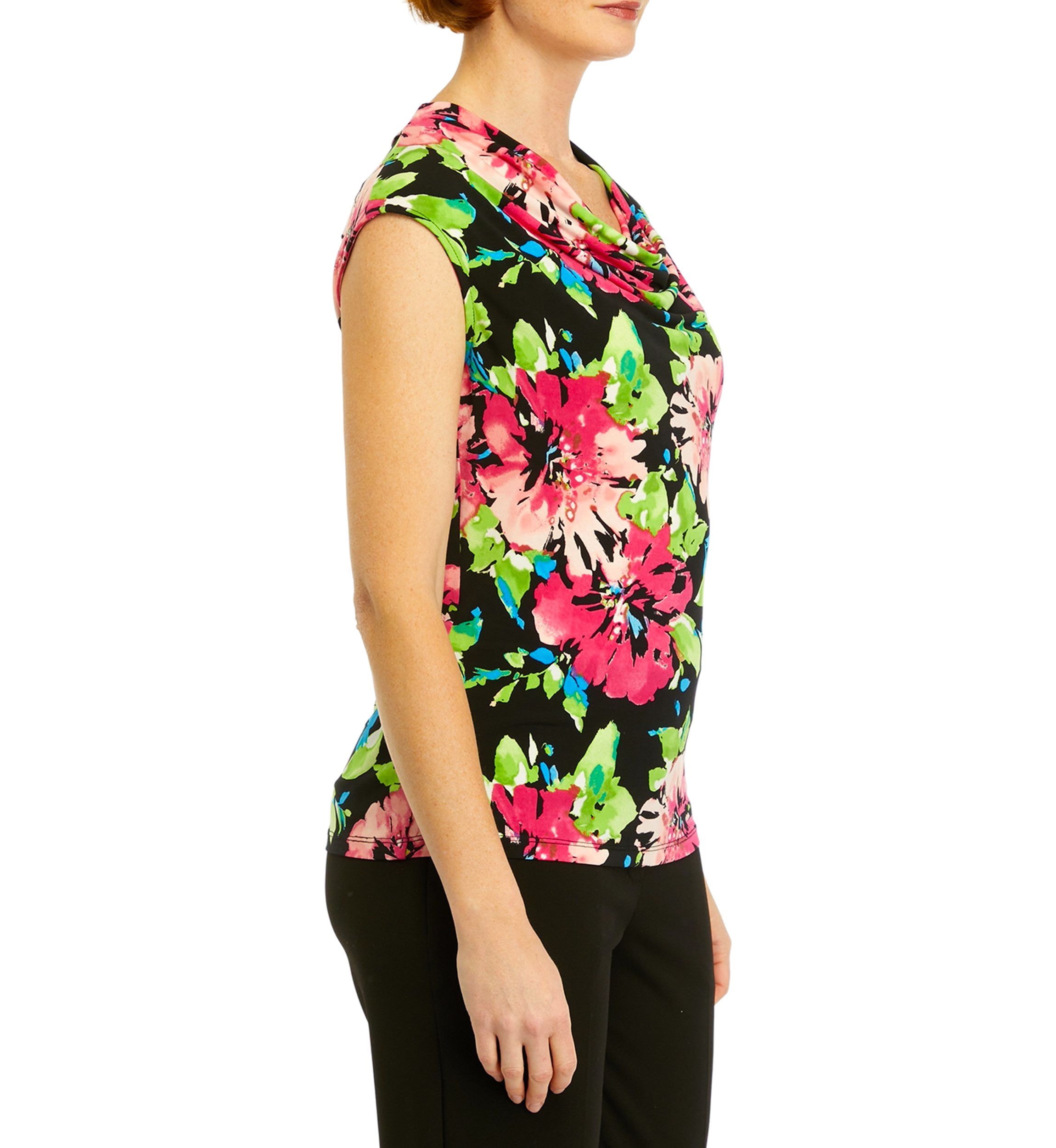 Womens Cowl Neck Cap Sleeve Knit Top