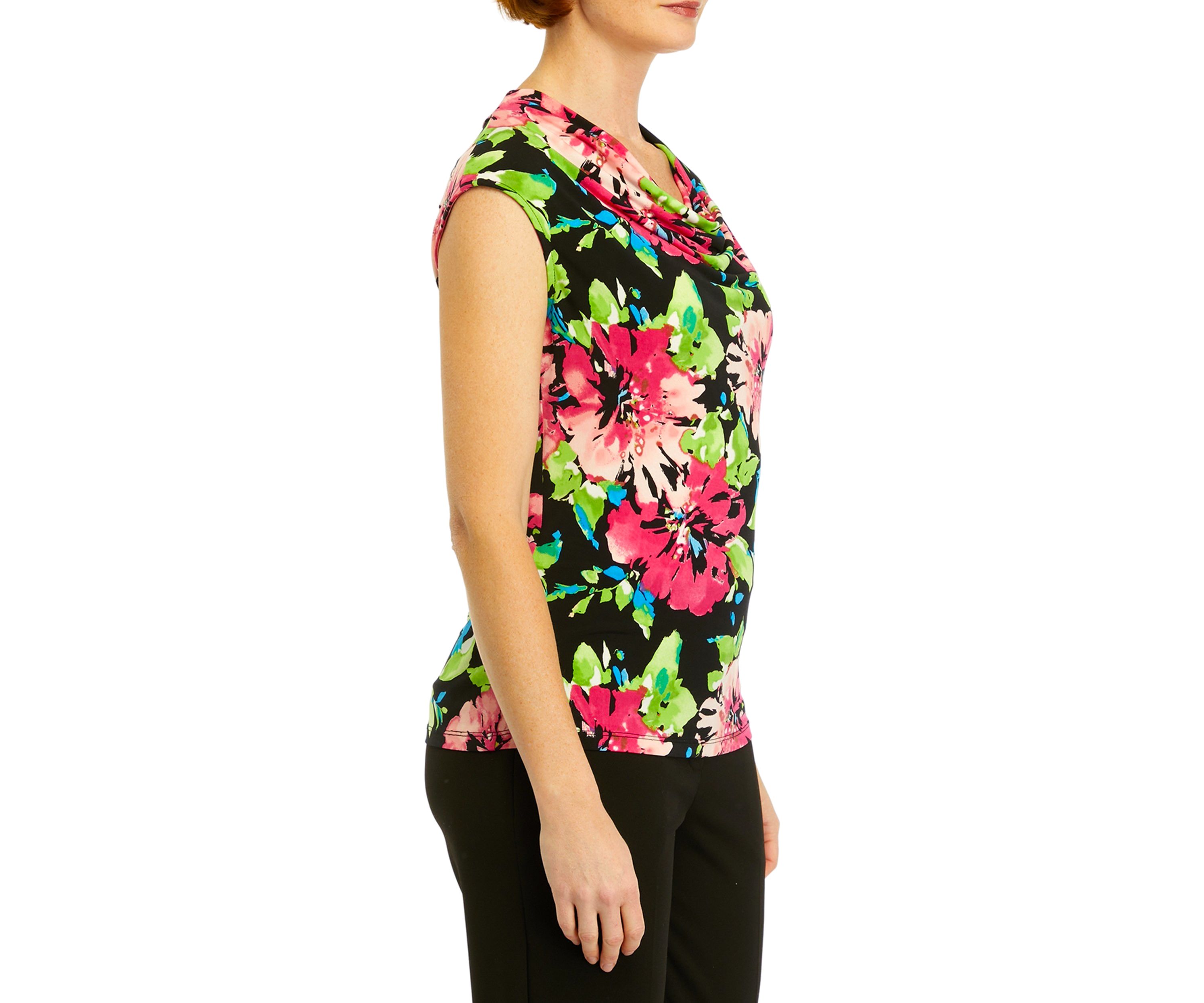 Womens Cowl Neck Cap Sleeve Knit Top