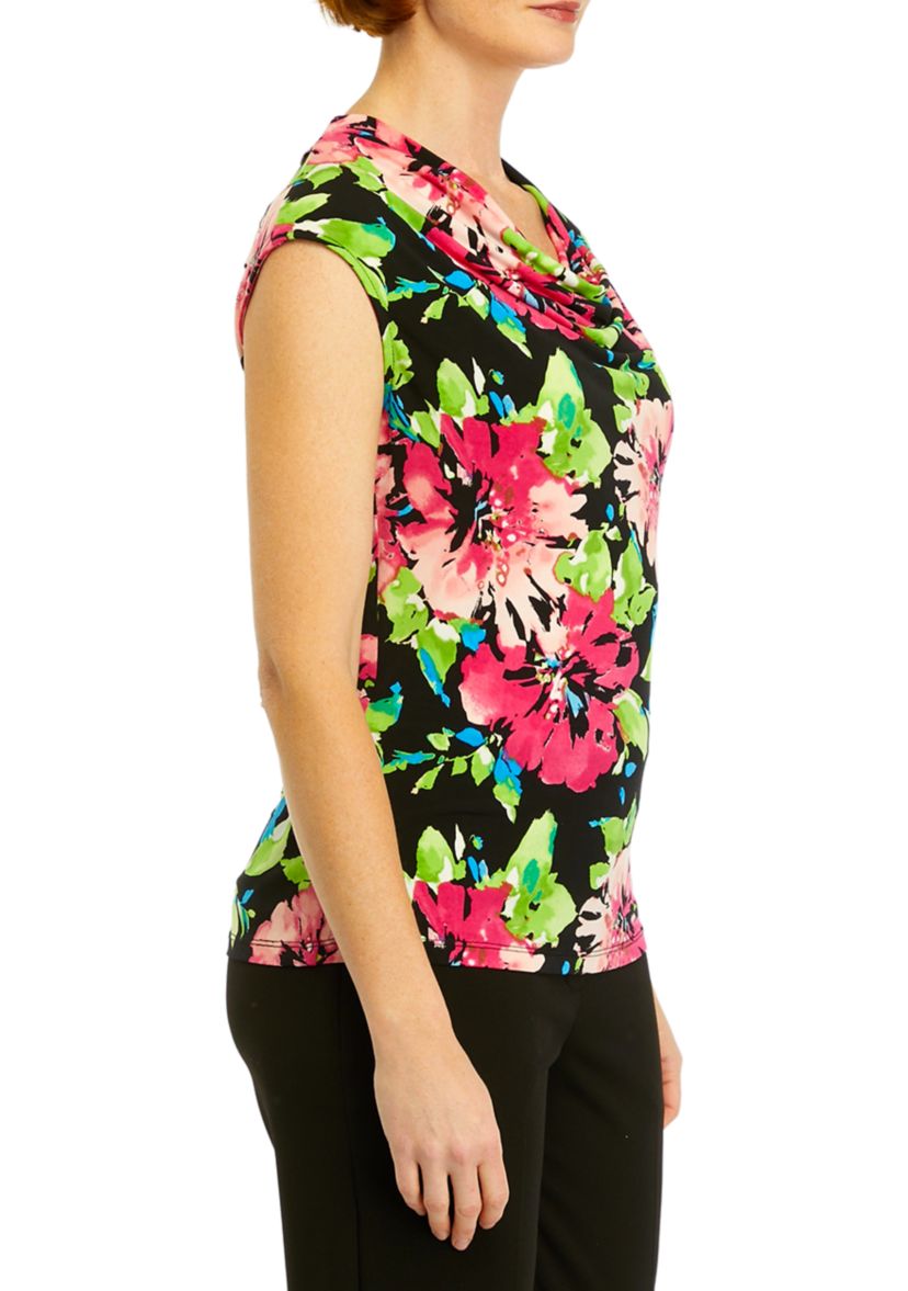 Womens Cowl Neck Cap Sleeve Knit Top