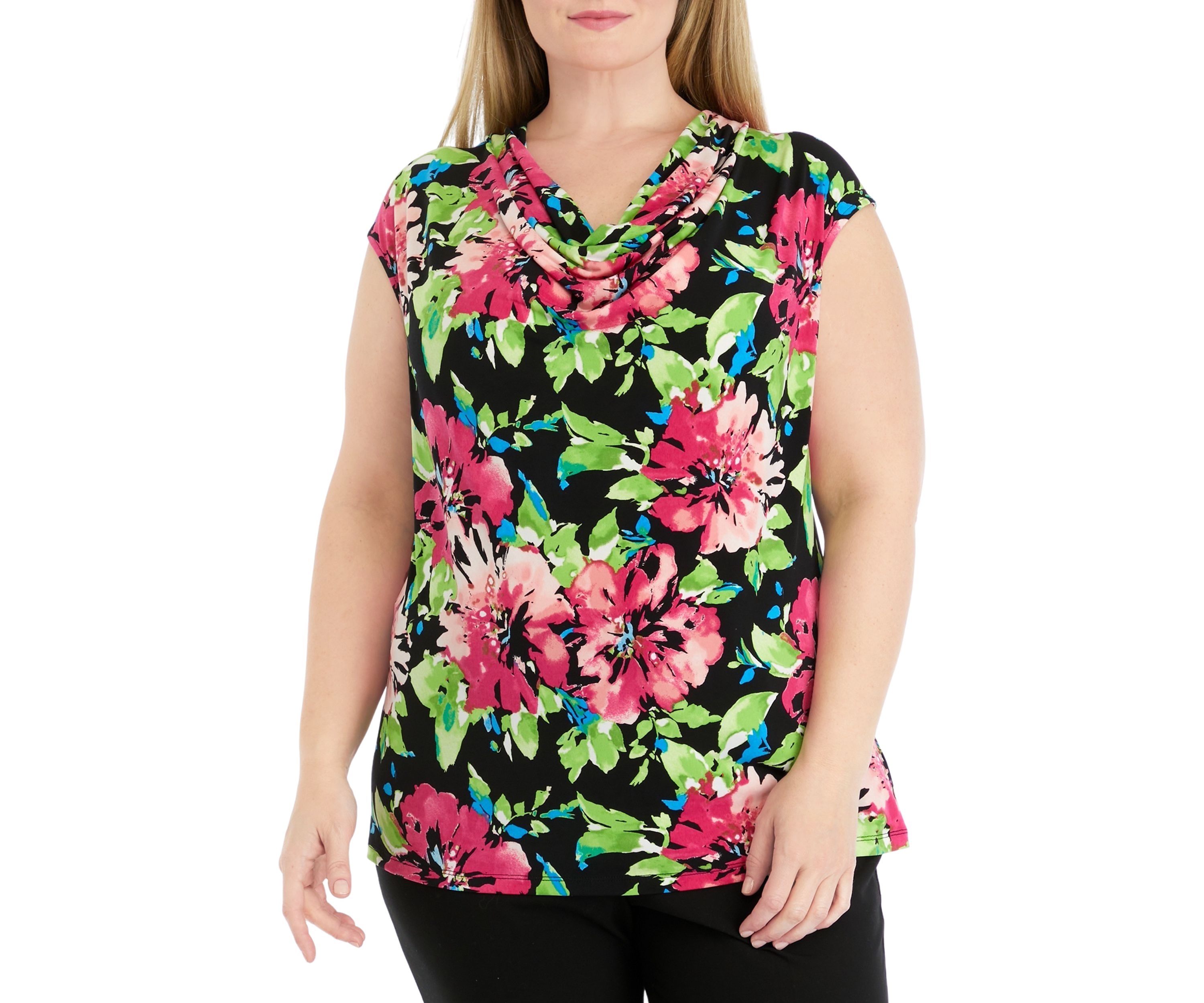 Plus Size Cowl Neck Cap Sleeve Knit Top