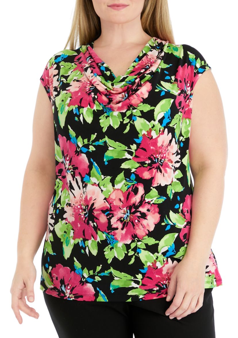 Plus Size Cowl Neck Cap Sleeve Knit Top