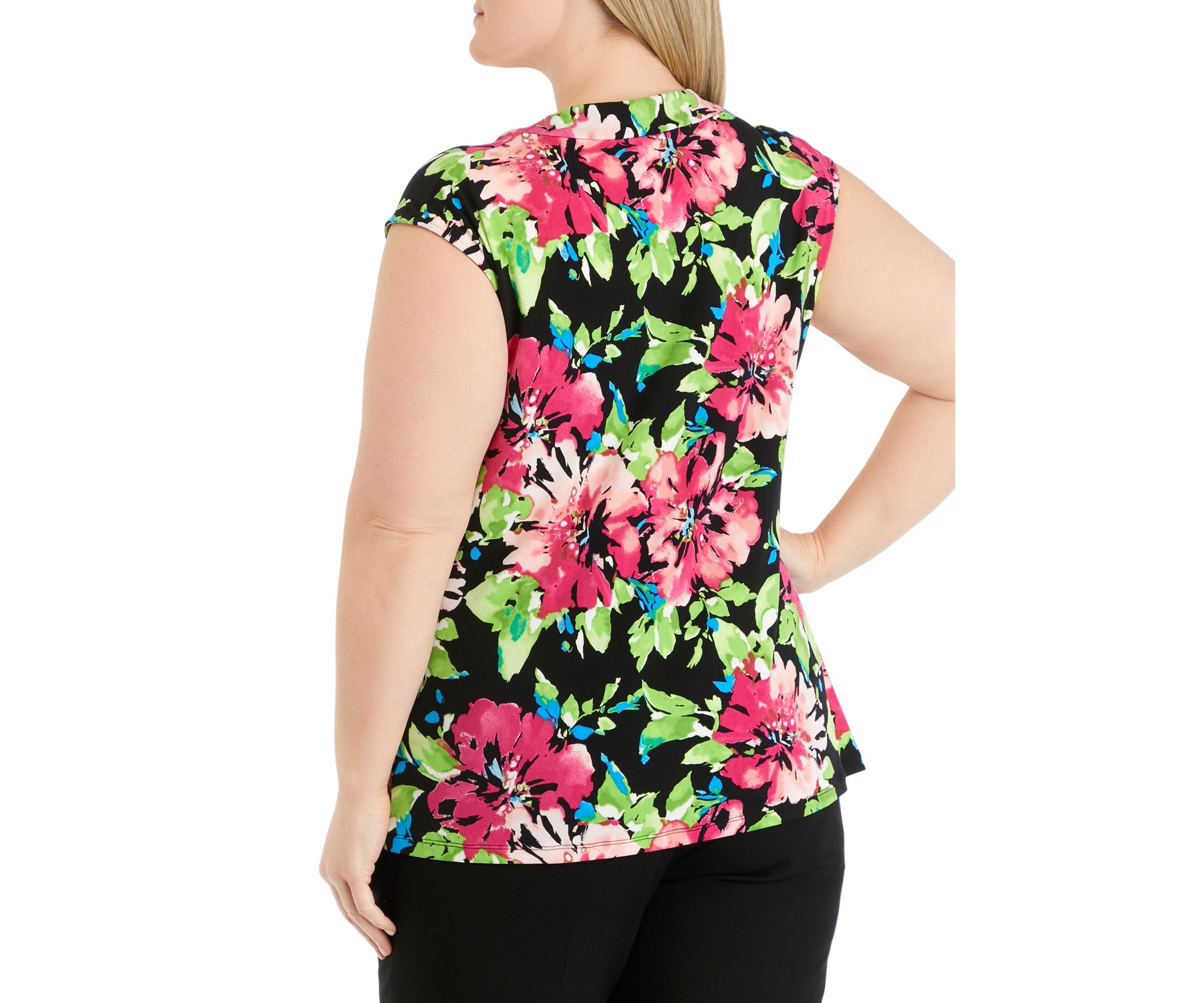 Plus Size Cowl Neck Cap Sleeve Knit Top