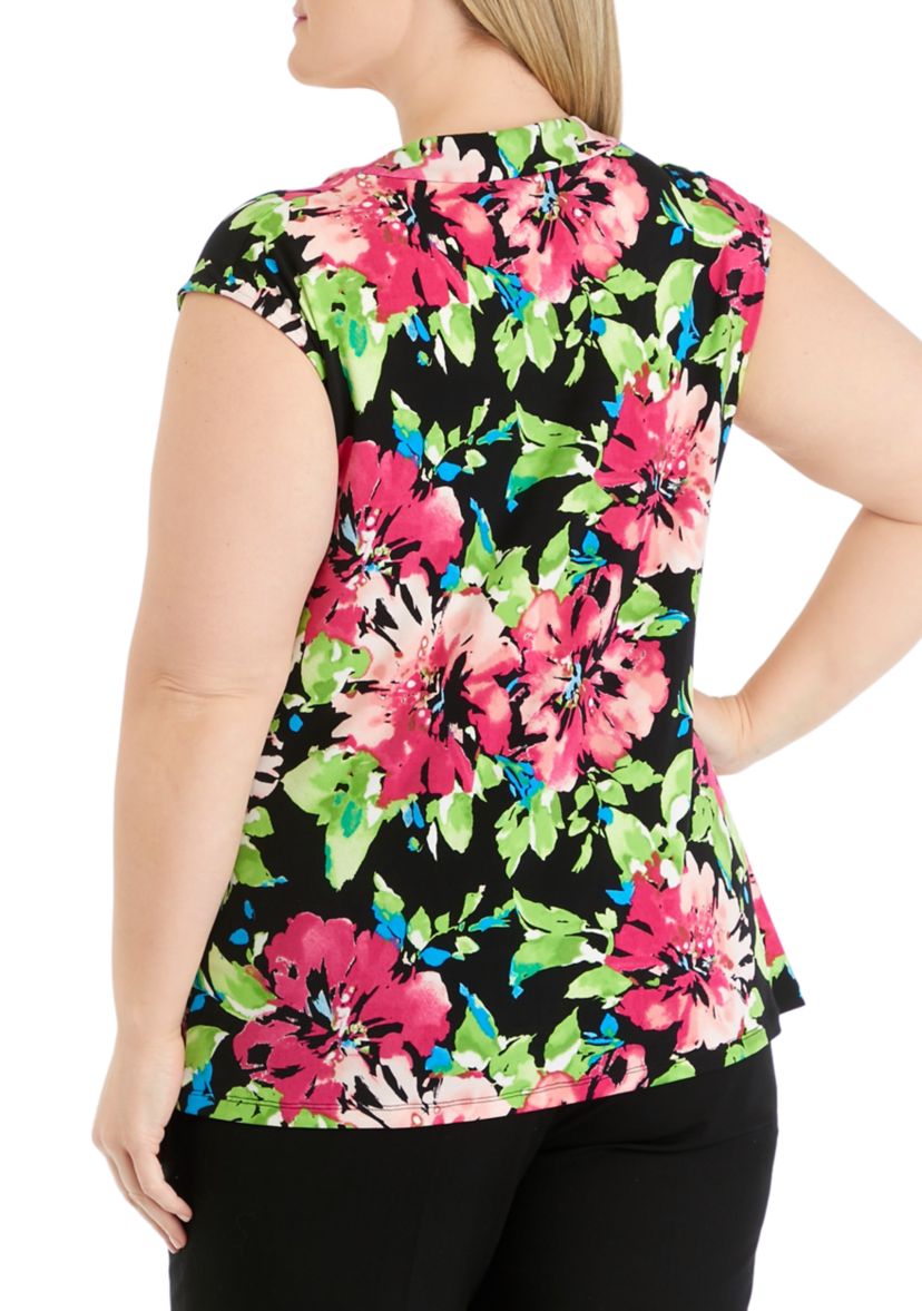 Plus Size Cowl Neck Cap Sleeve Knit Top