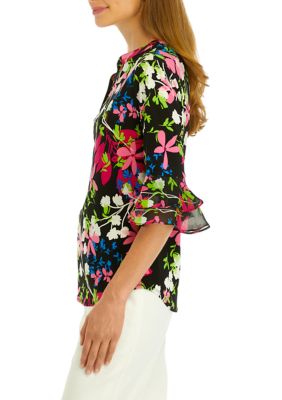 Petite Printed Flutter Sleeve Top