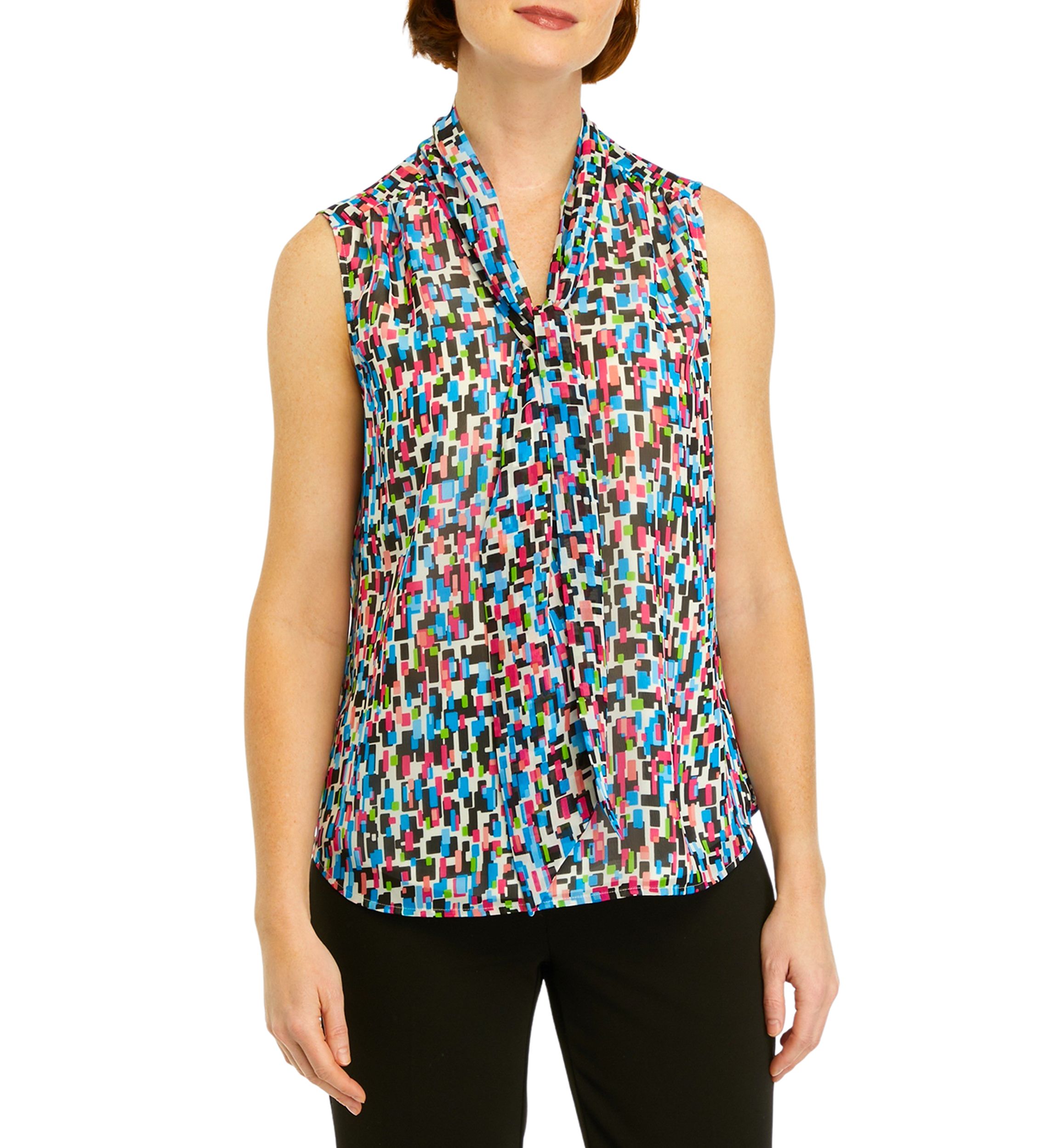 Womens Sleeveless Bow Neck Blouse
