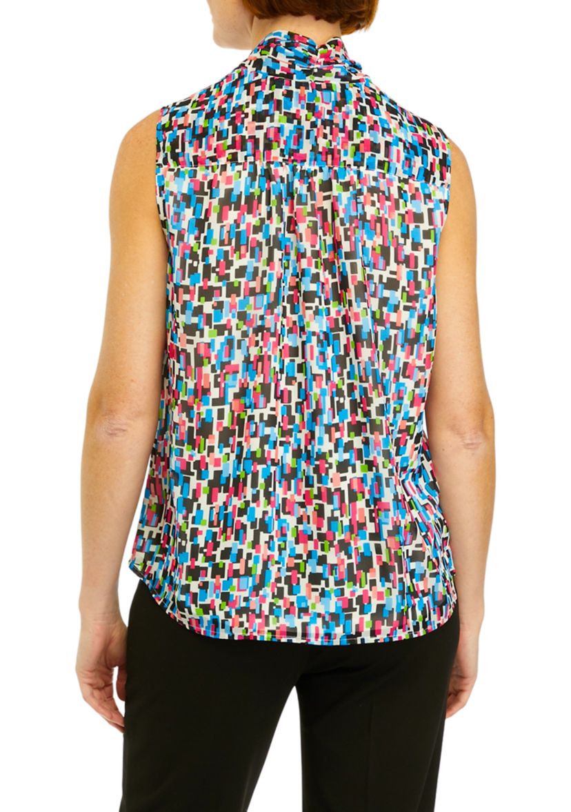 Womens Sleeveless Bow Neck Blouse