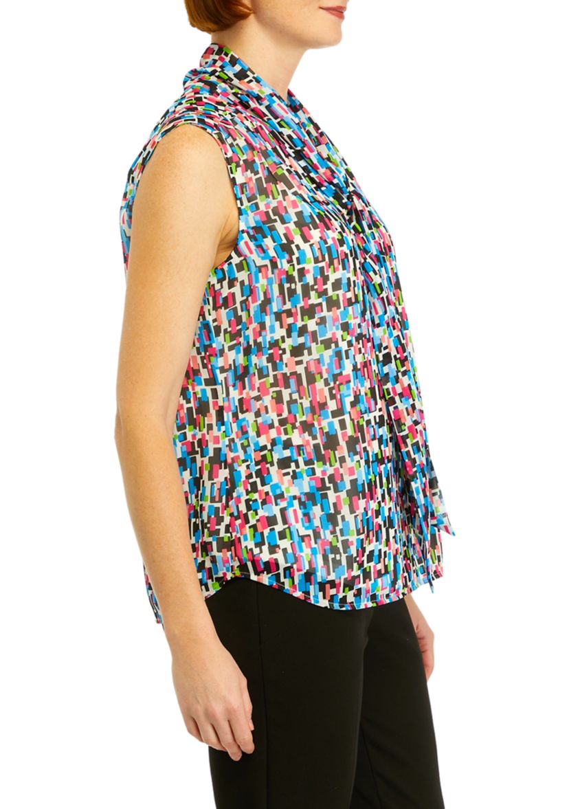 Womens Sleeveless Bow Neck Blouse