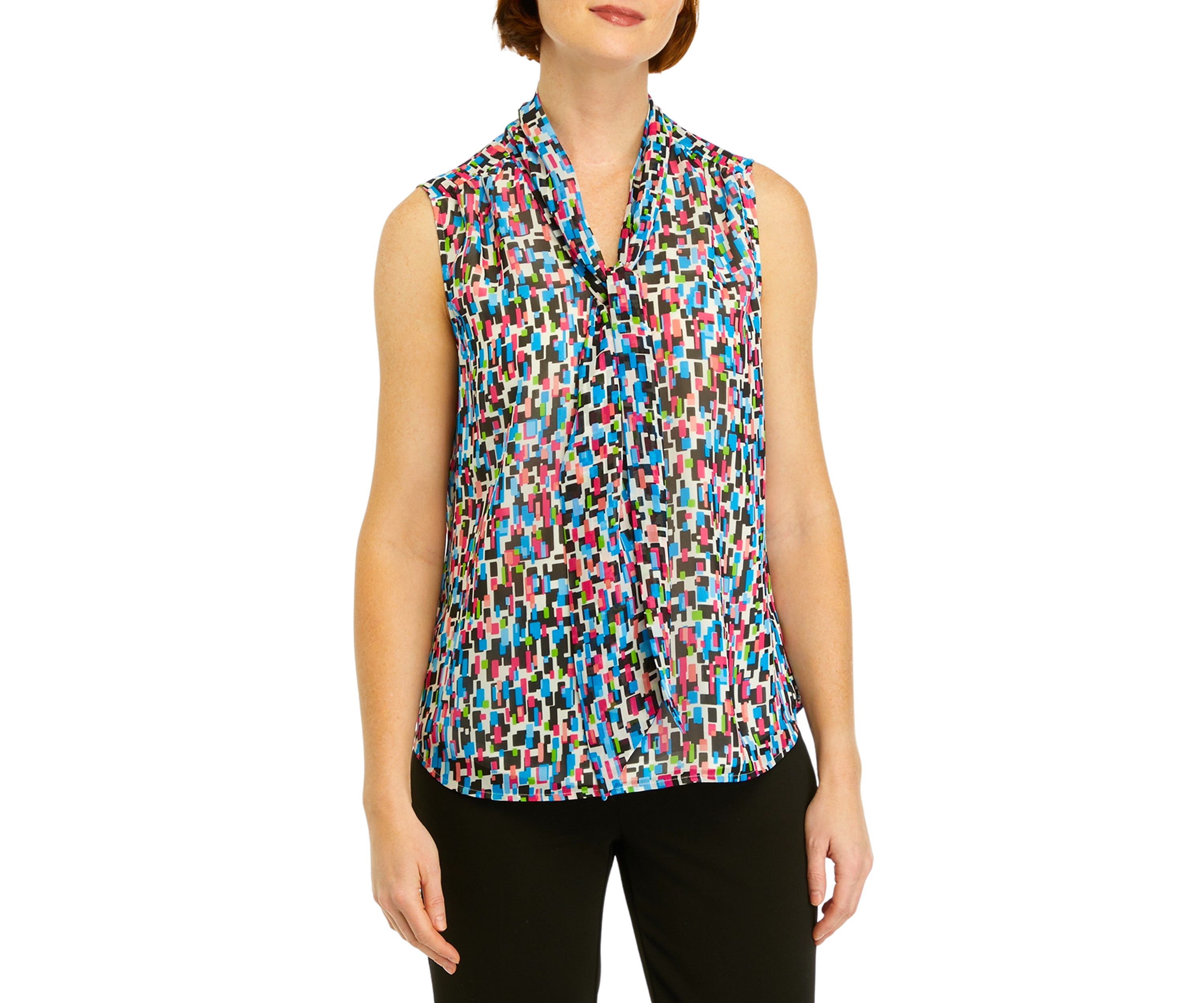 Petite Sleeveless Bow Neck Blouse