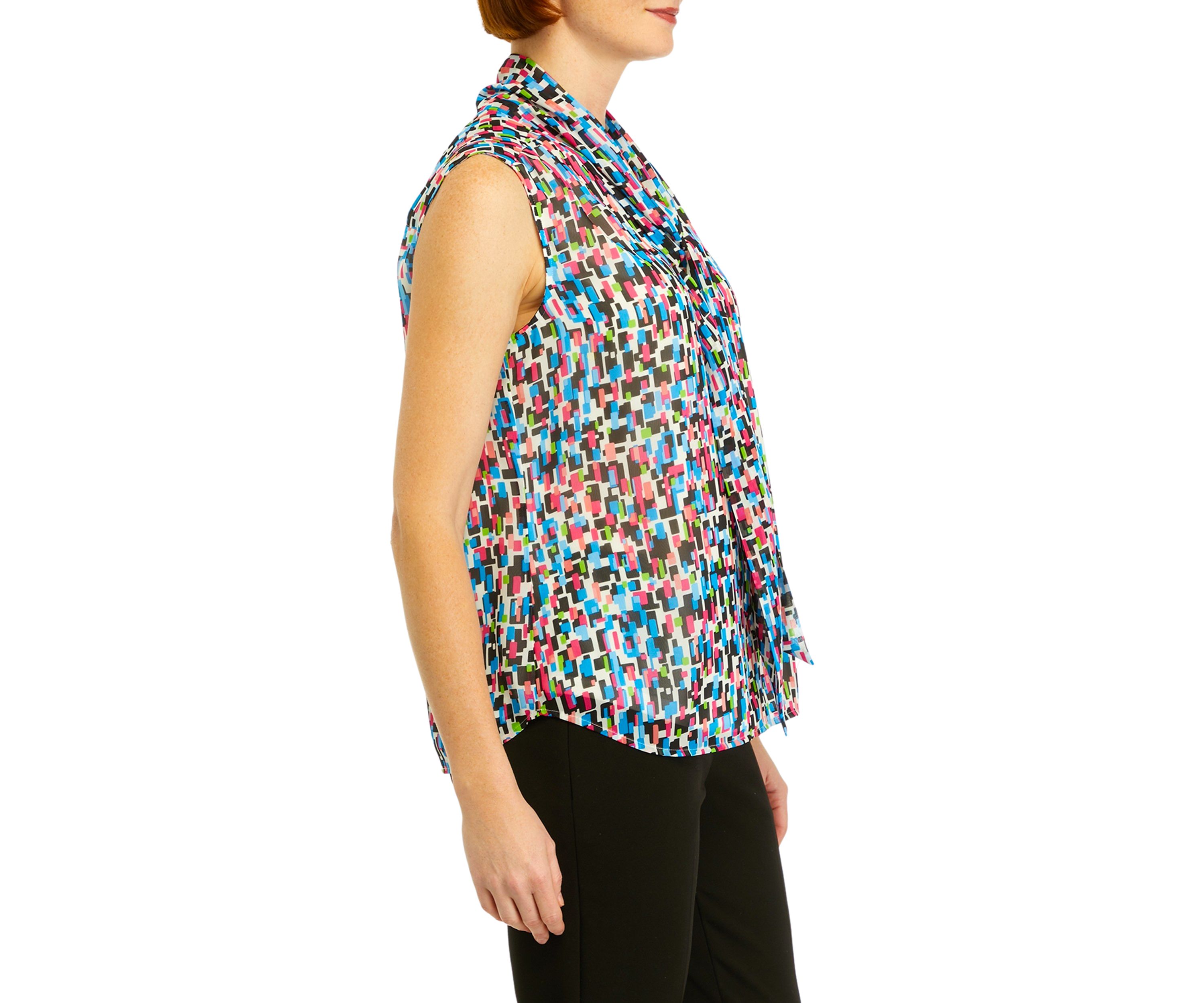 Petite Sleeveless Bow Neck Blouse