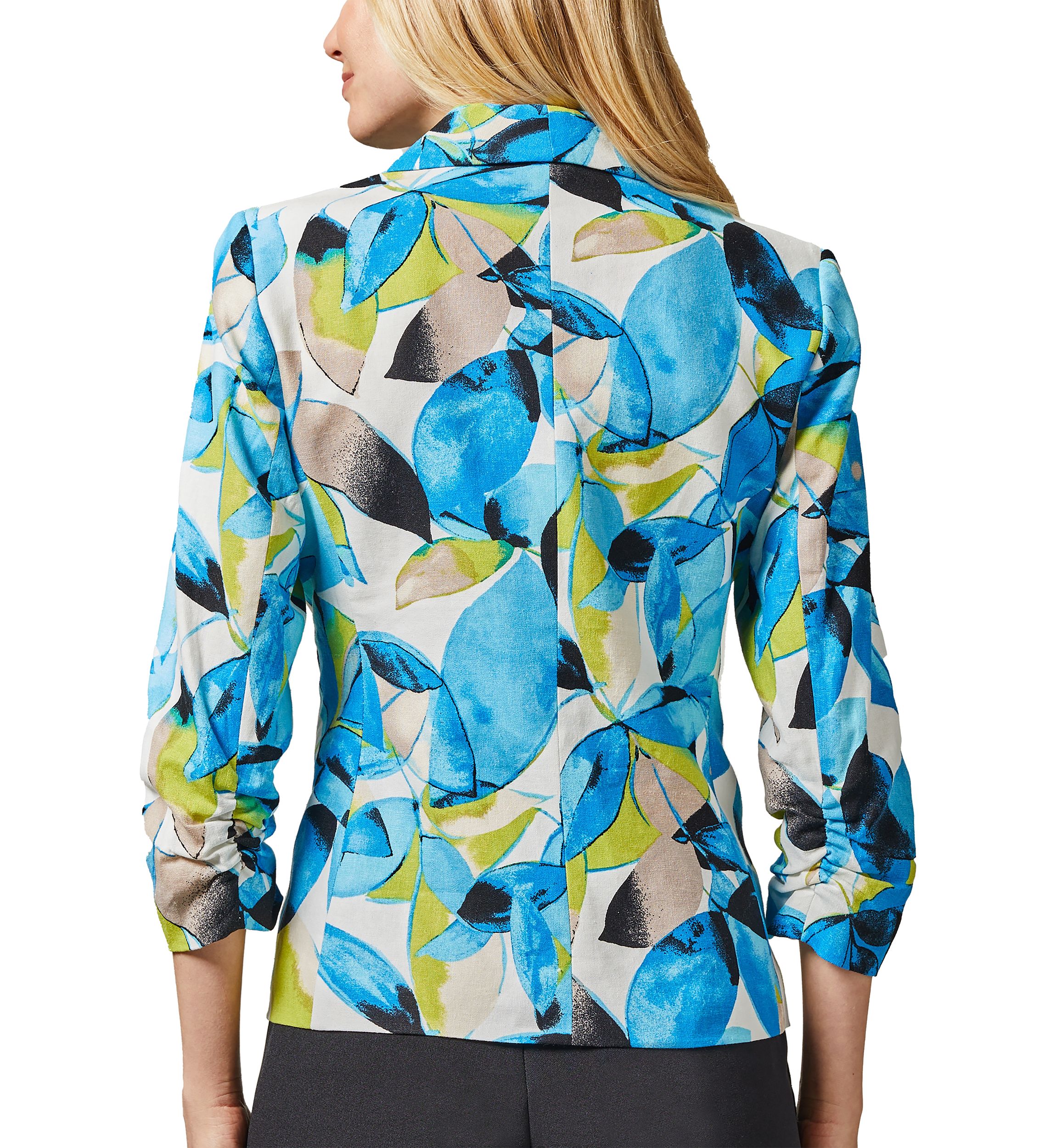 Womens Linen Blend Leaf Print Jacket