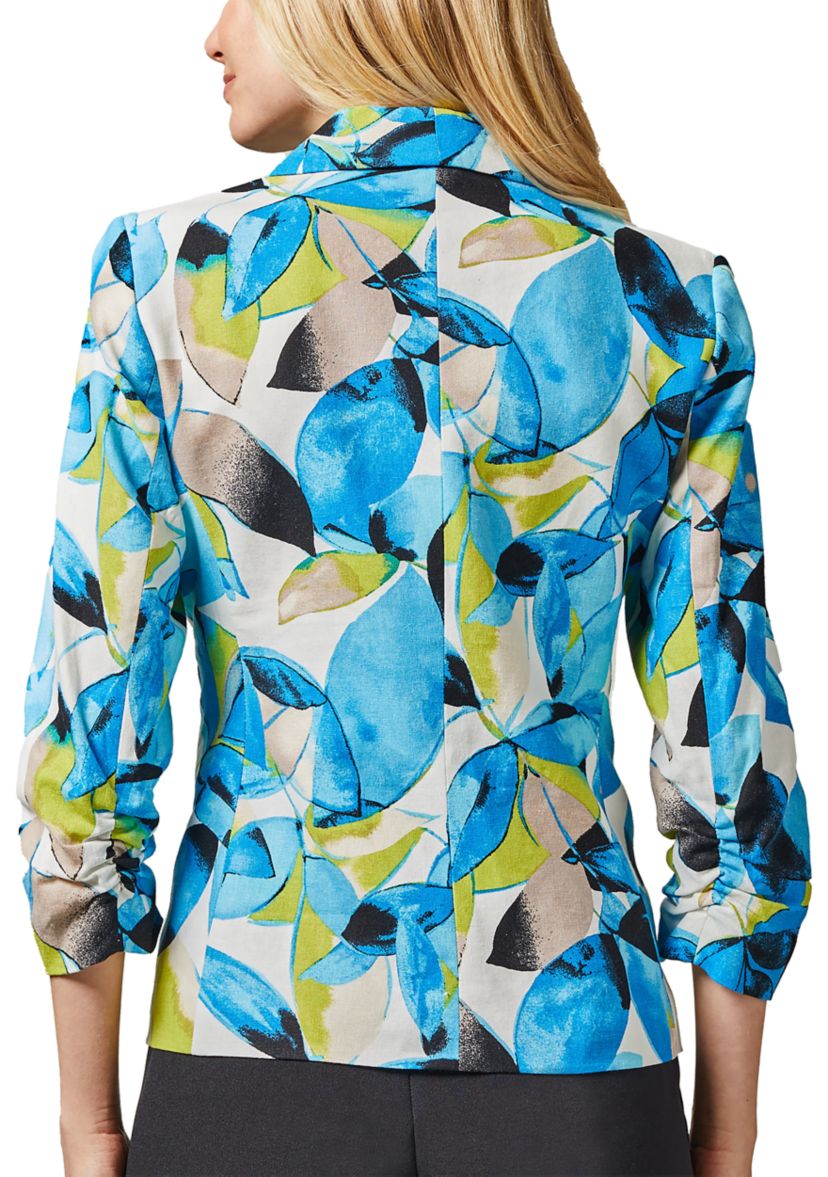 Womens Linen Blend Leaf Print Jacket