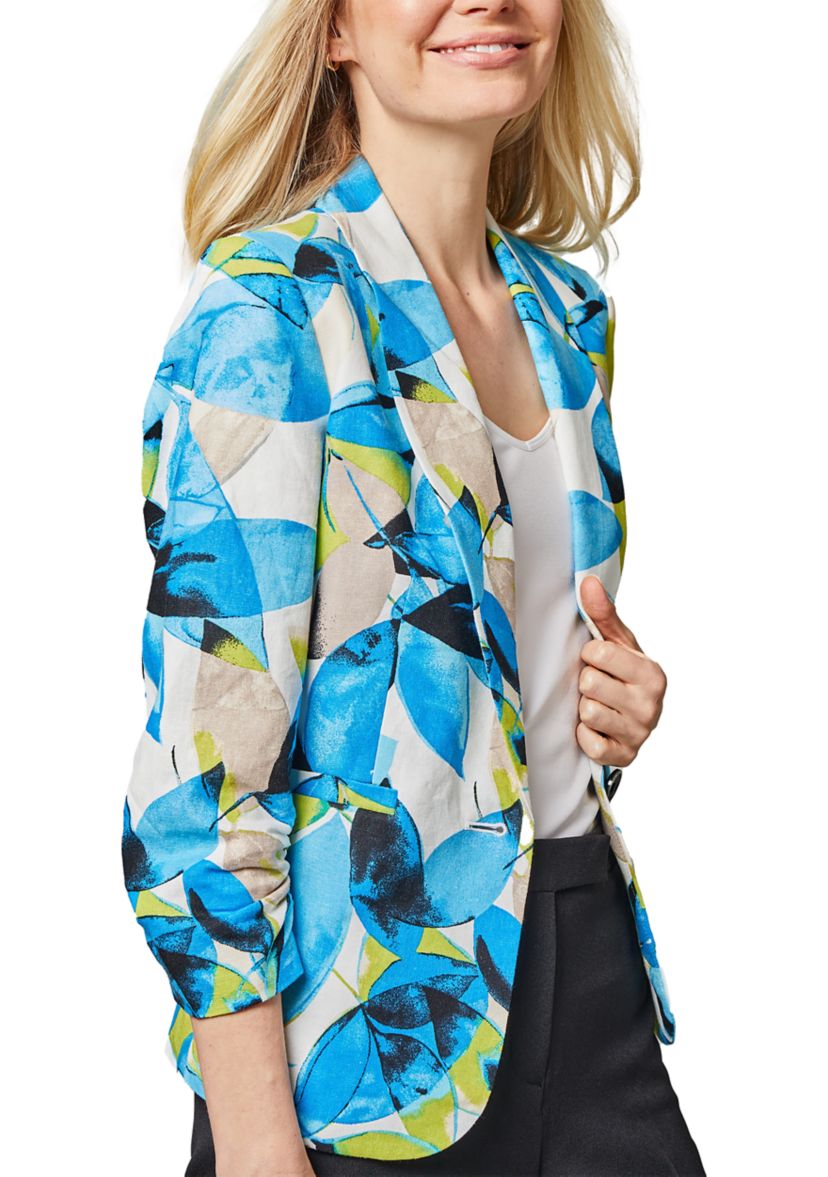Womens Linen Blend Leaf Print Jacket