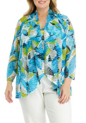 Kasper Women's Plus Size Printed High Low Cardigan