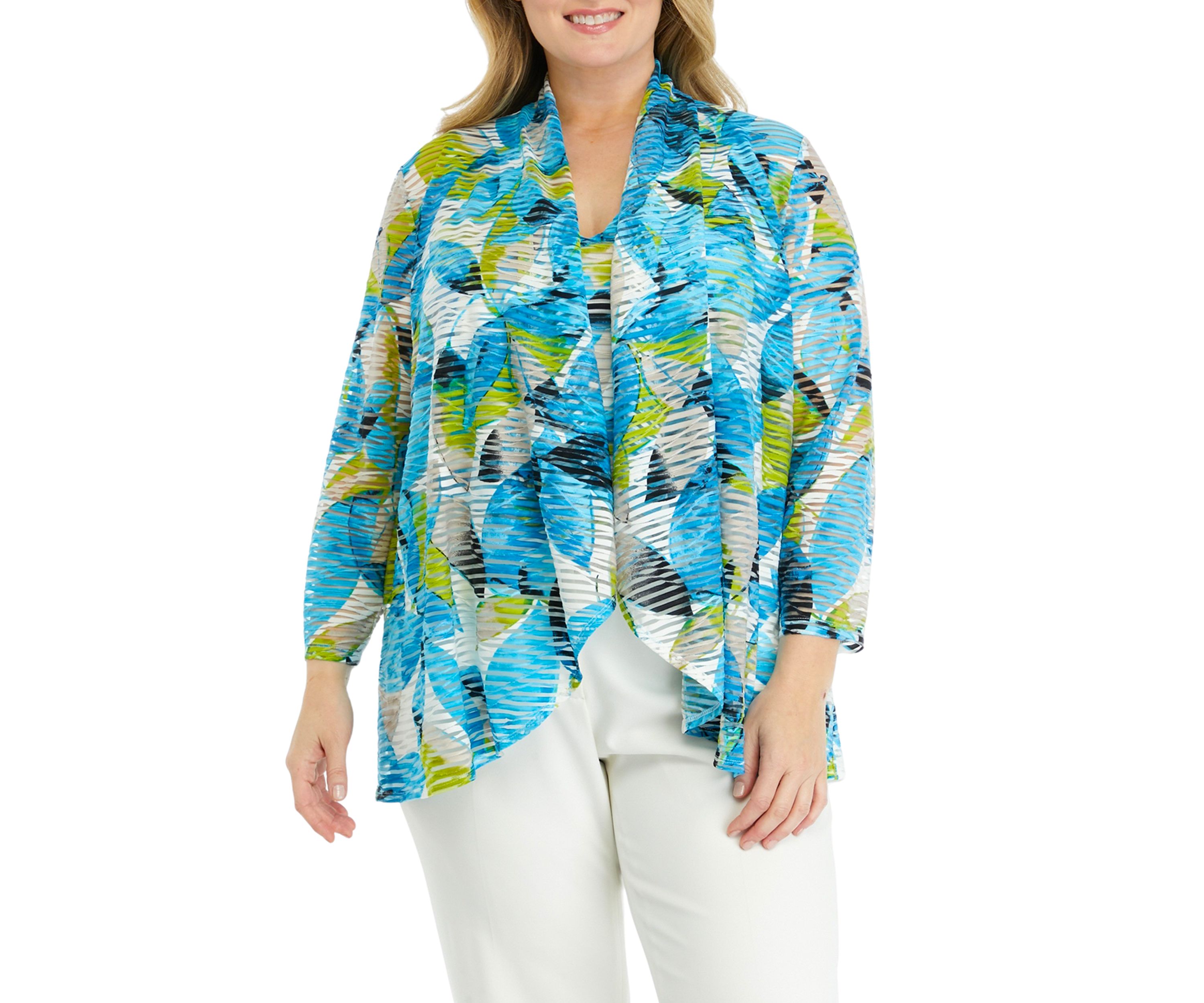 Plus Size Printed High Low Cardigan 