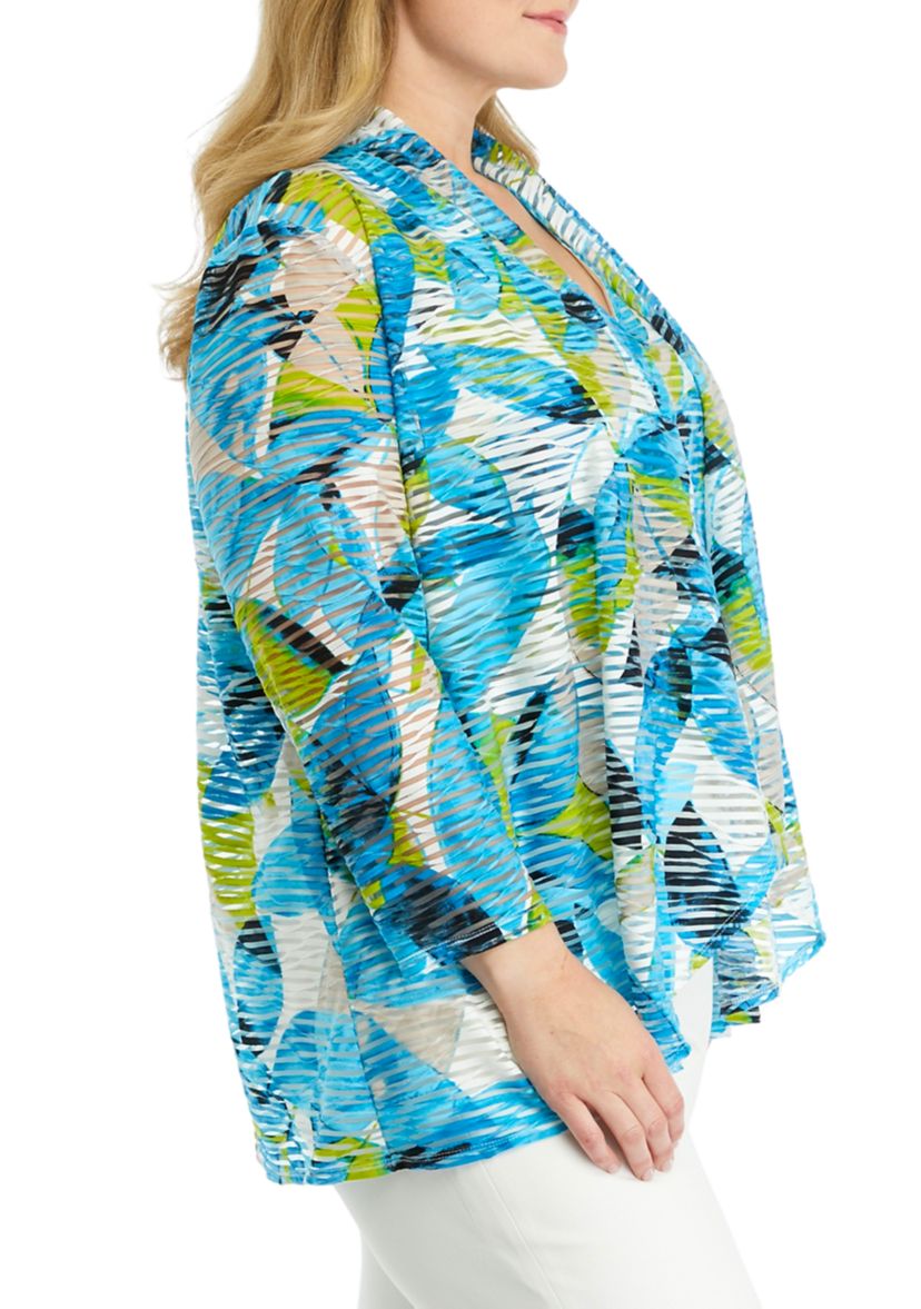 Plus Size Printed High Low Cardigan 