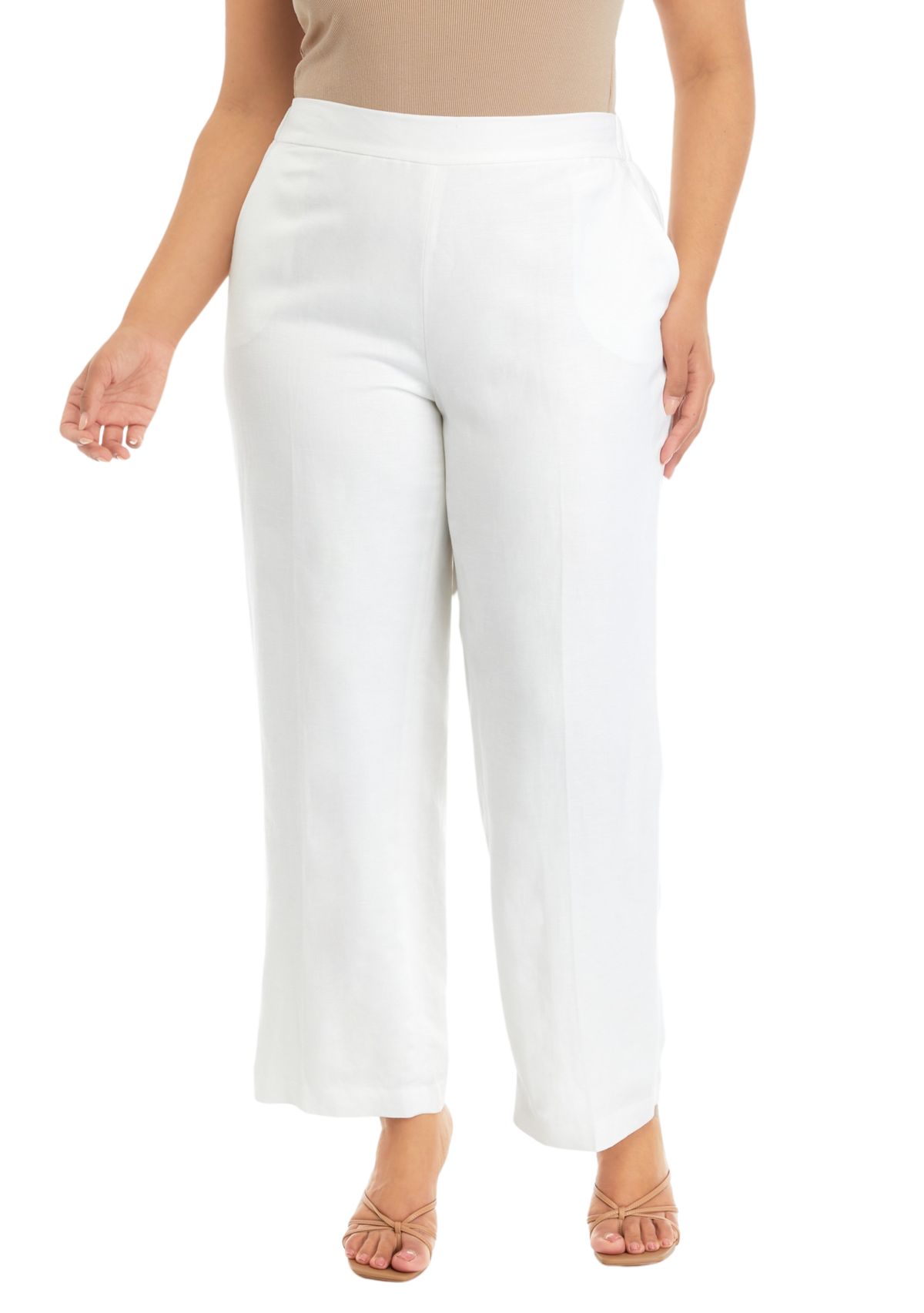 Plus Size Linen Blend Pull On Trousers