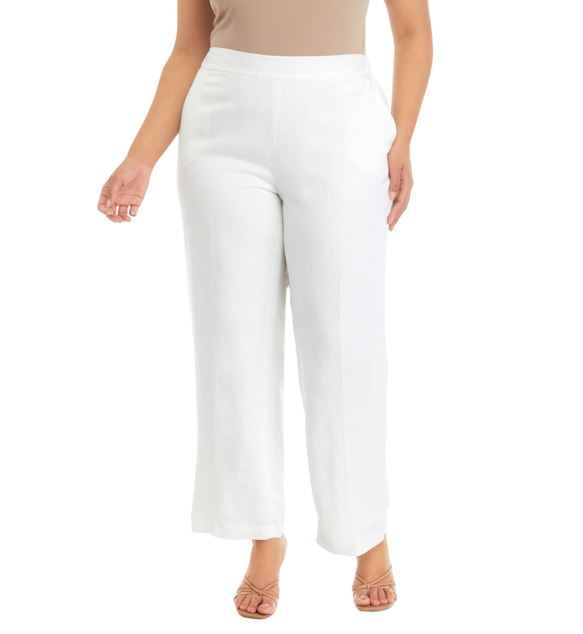 Plus Size Linen Blend Pull On Trousers