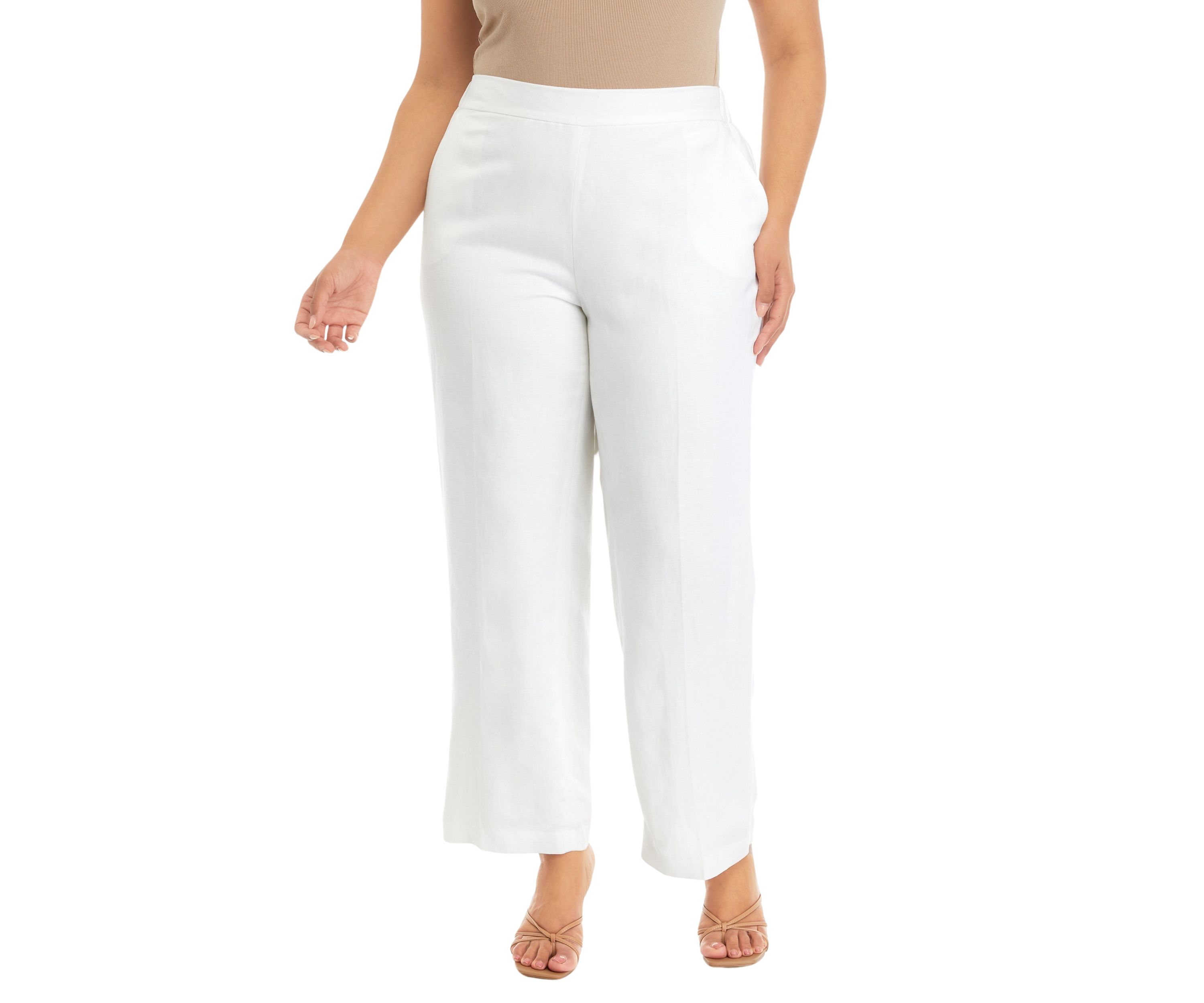 Plus Size Linen Blend Pull On Trousers