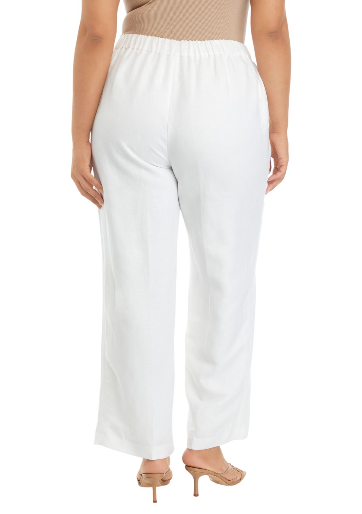 Plus Size Linen Blend Pull On Trousers